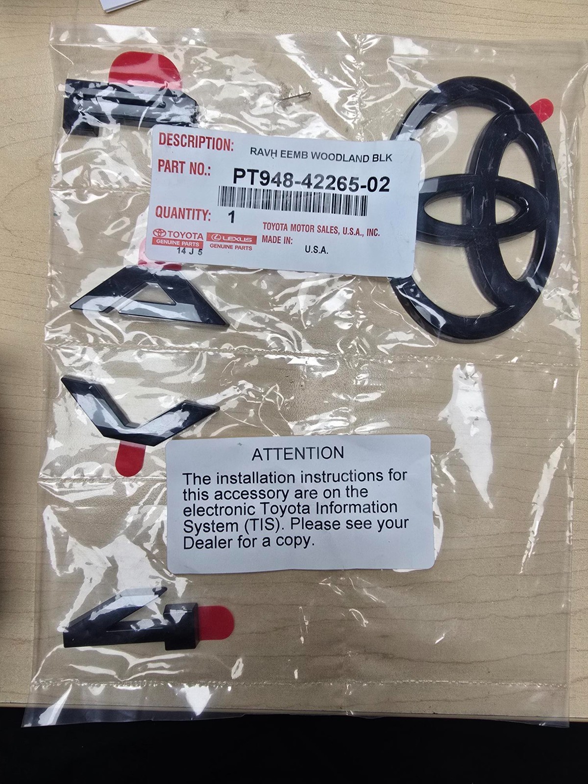 2026 Toyota Rav4 Black Emblem Overlay Kit PT948-42265-02 Genuine OEM Woodland