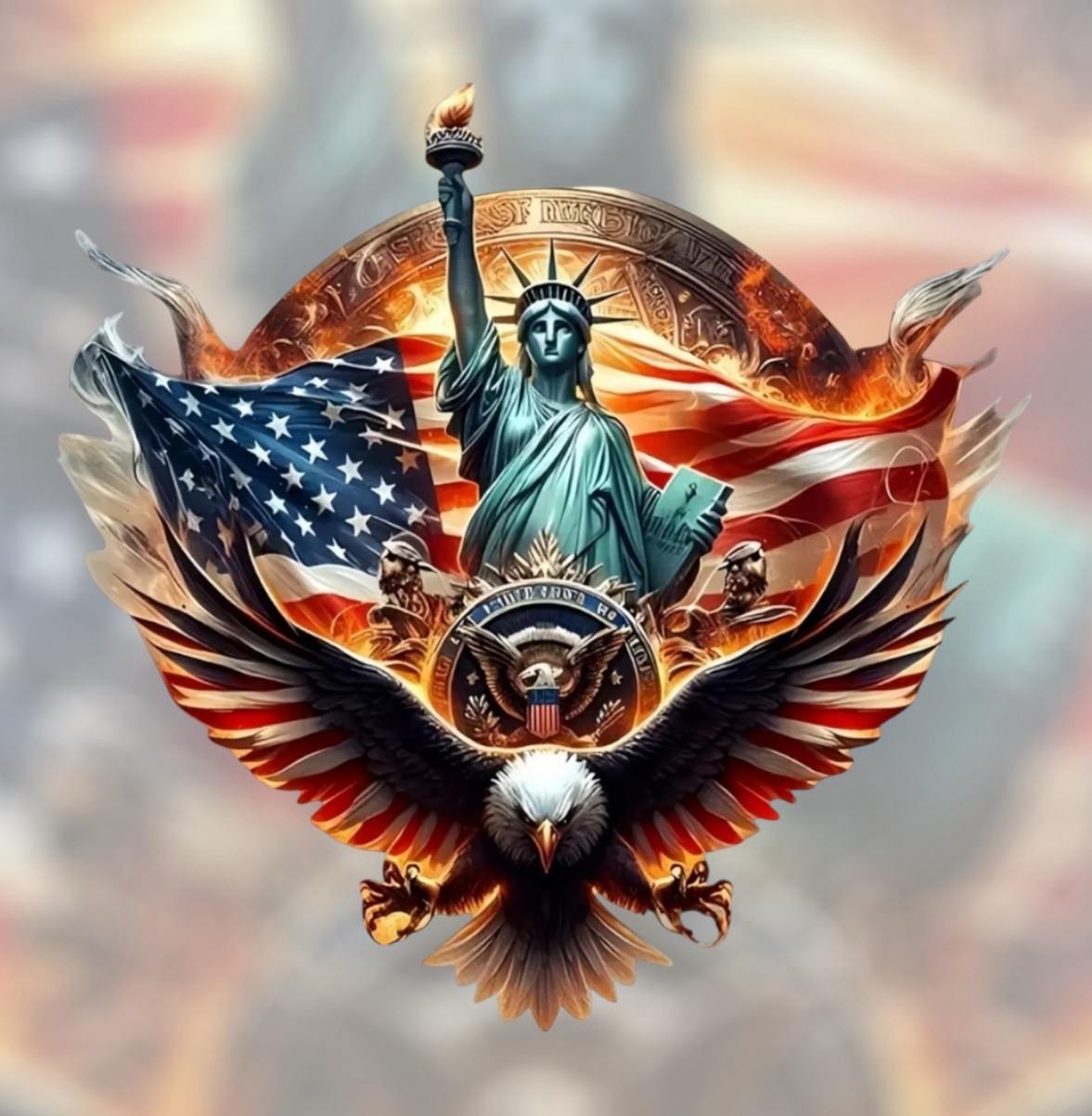 United States America US Flag Eagle Statue of Liberty 5” Inch Sticker Decal 1PC