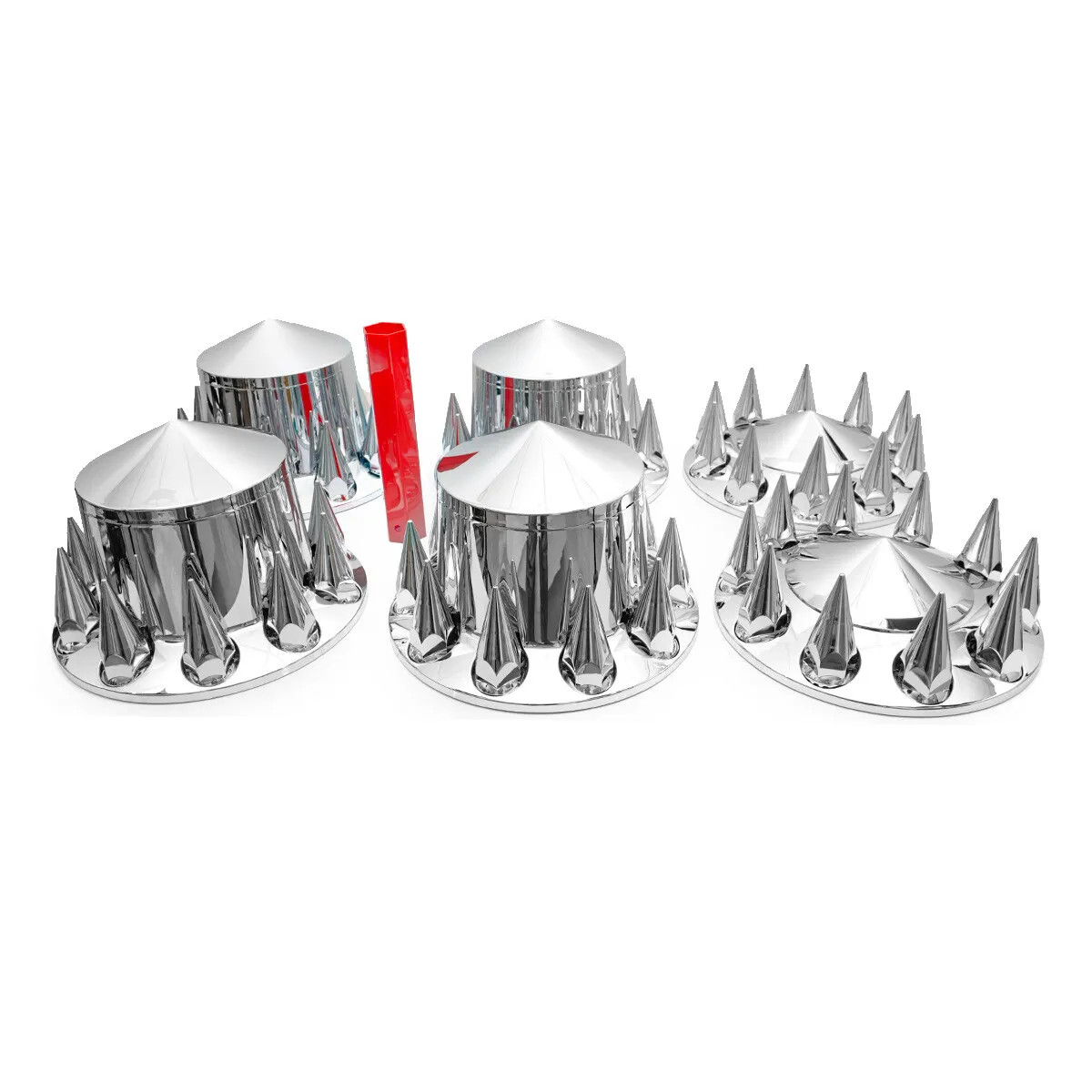 Spiked Hub Cover Chrome ABS Kits 33mm Front & Rear Semi Truck Wheel Axle Covers