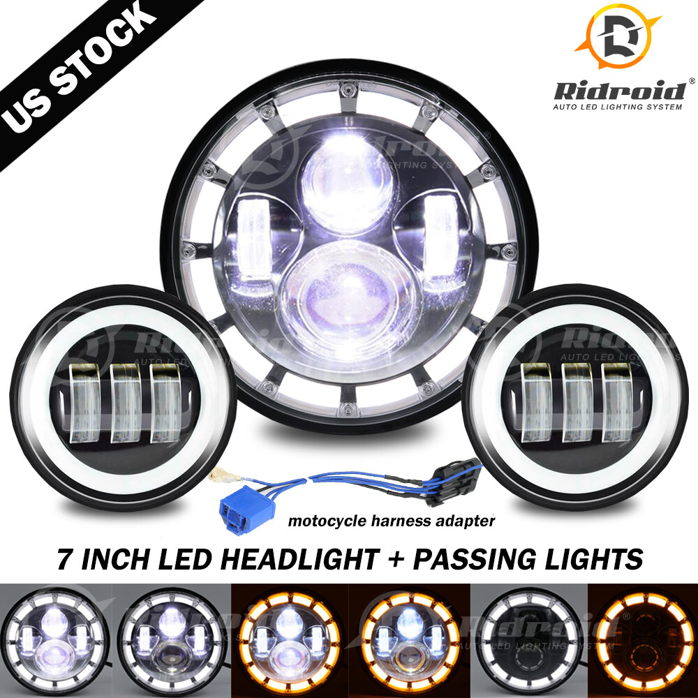 7 inch LED Headlight + Passing Light For Kawasaki VN Vulcan 500 750 800 900 1700