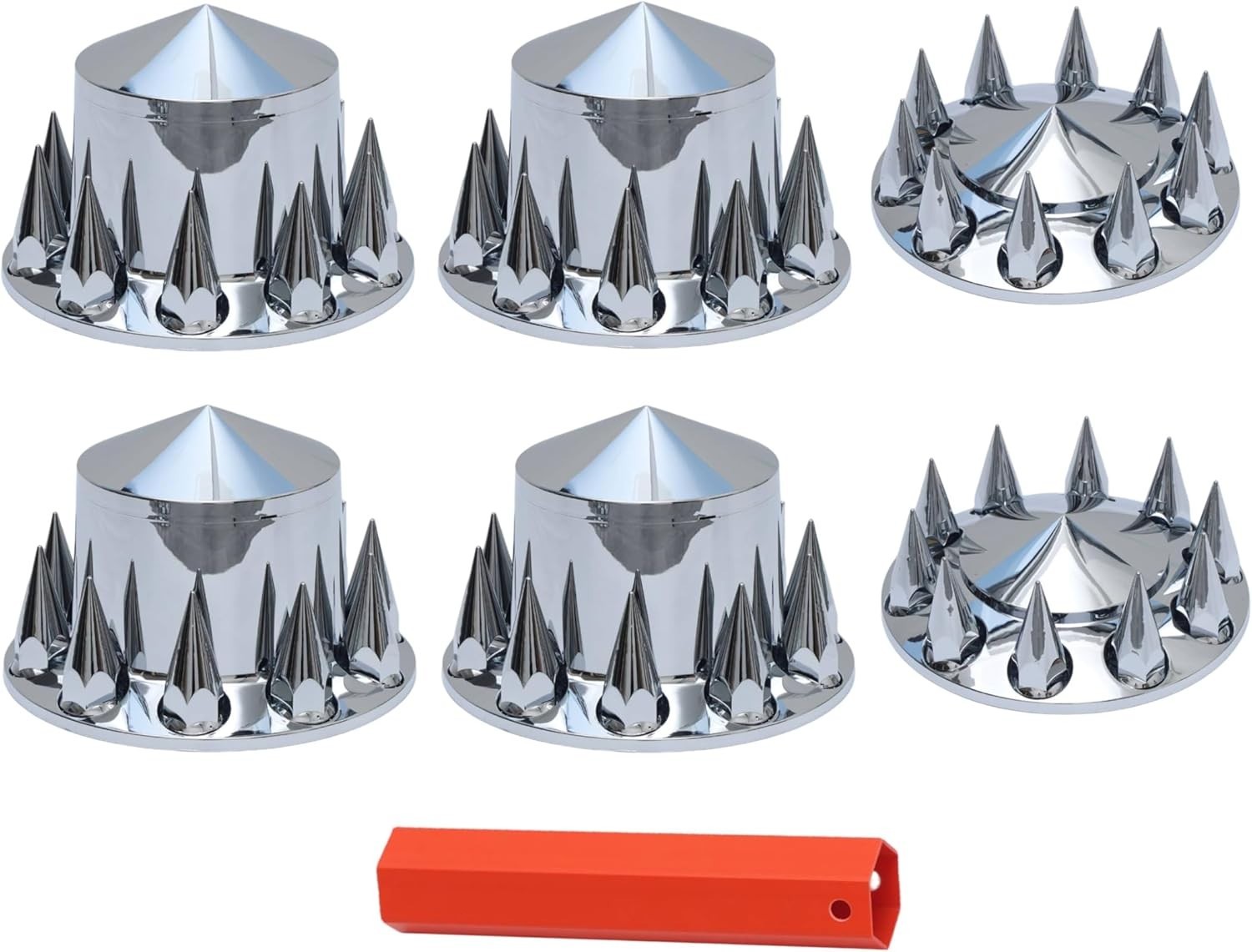 Chrome Hub Cover Kit 33mm Front & Rear For Semi Truck Wheel Axle Covers Spiked
