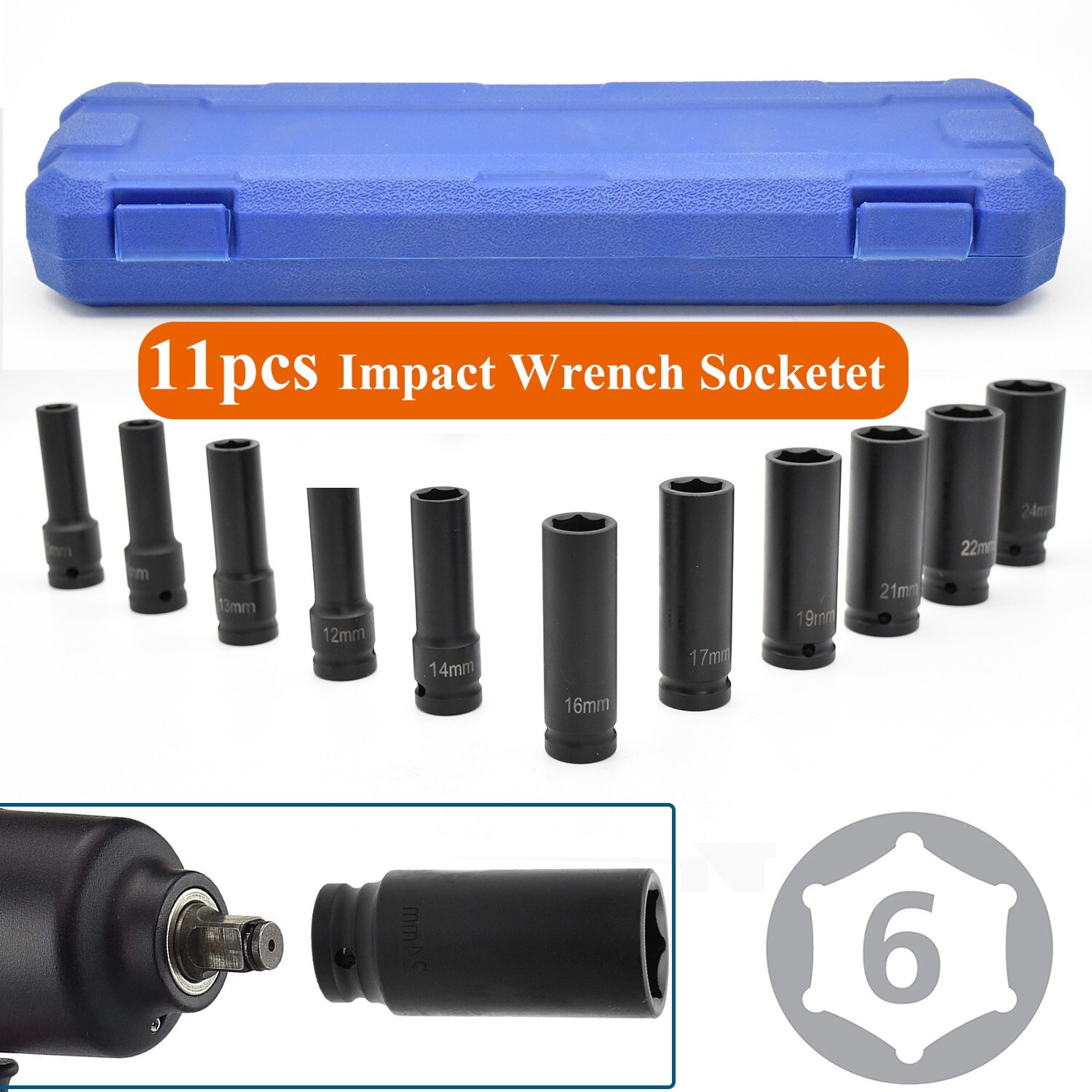 12pcs 1/2″ Dr. Deep Impact Socket Metric MM Set 10mm to 24mm CR-MO 6 Point