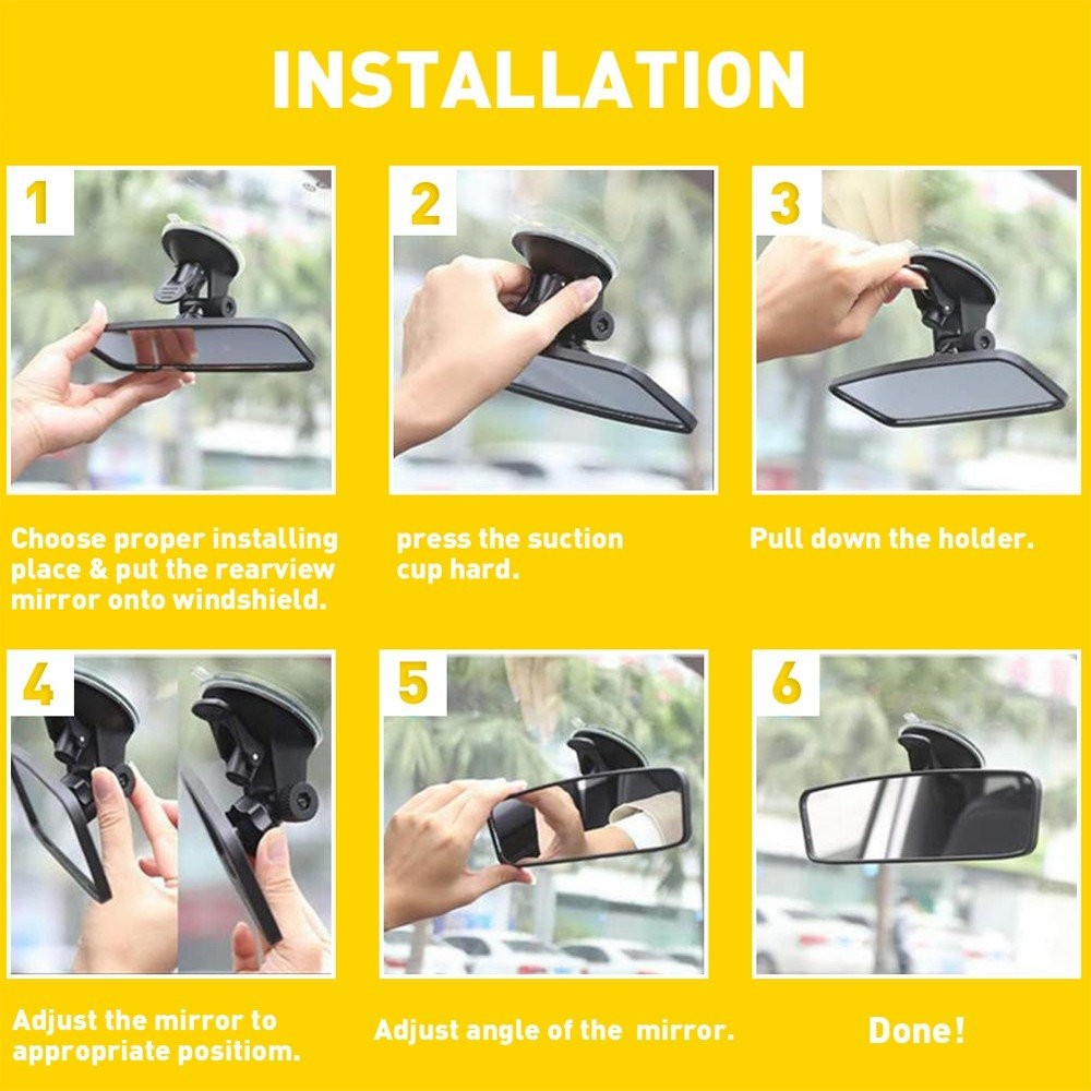Car Truck Interior Rear View Mirror Wide Suction Cup Mirror Universal Adjustable
