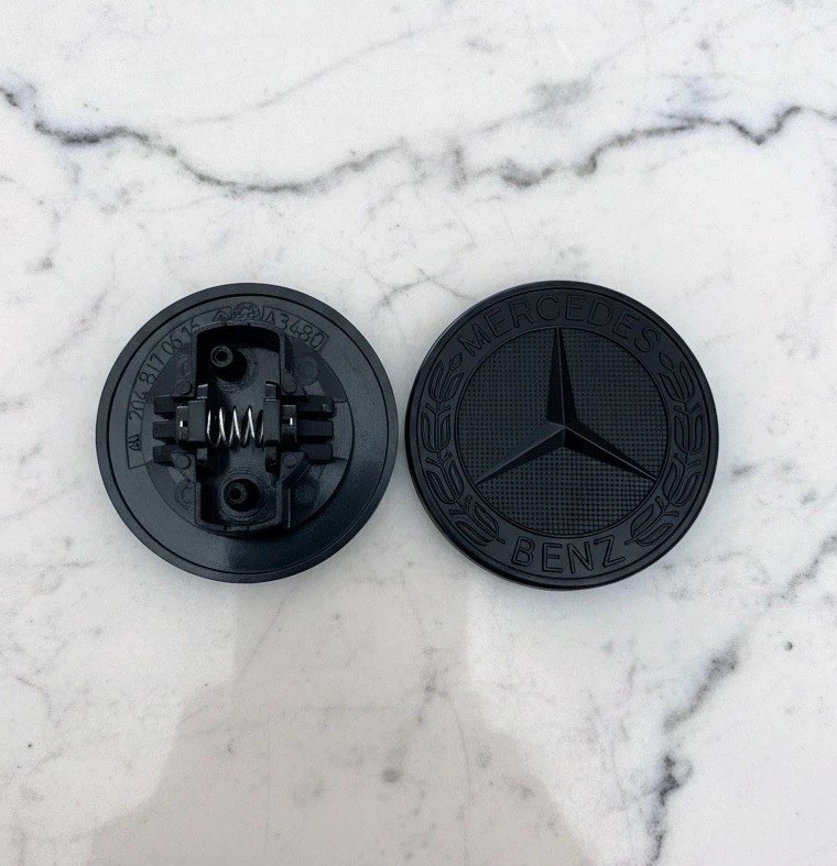 FRONT HOOD MERCEDES BENZ MATTE BLACK EMBLEM FLAT LAUREL WREATH BADGE 57MM AMG