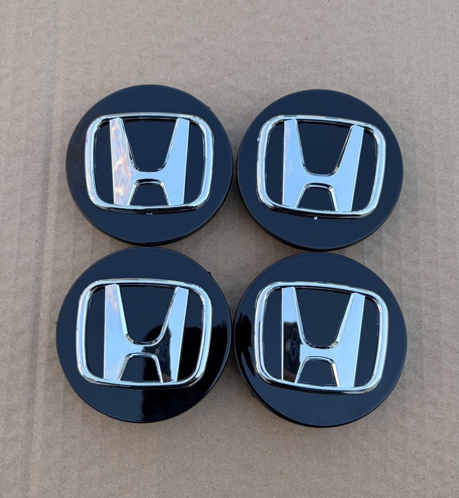 Black HONDA Set Of 4 Wheel Center Caps 69MM