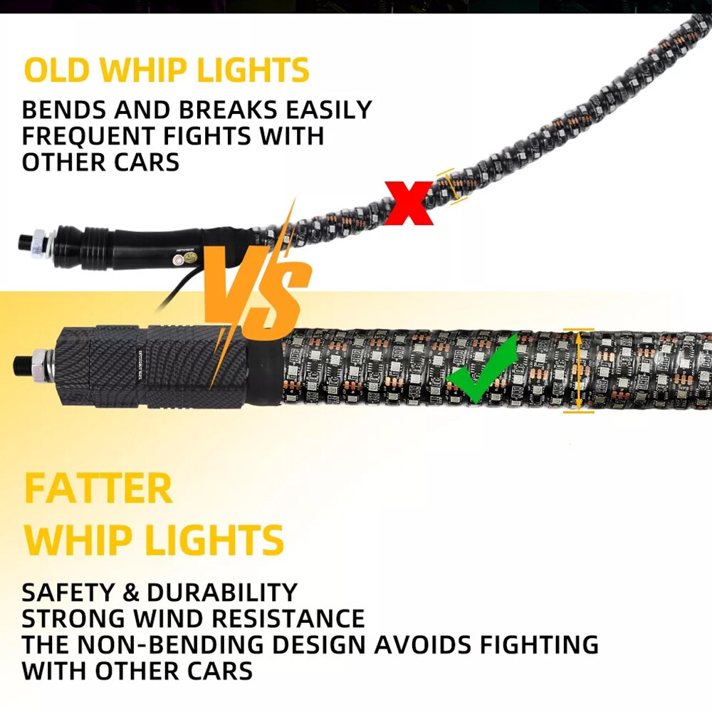 2FT Thick LED Whip Spiral Chasing RGB Fat Whip Lights For Can Am Maverick X3 RS