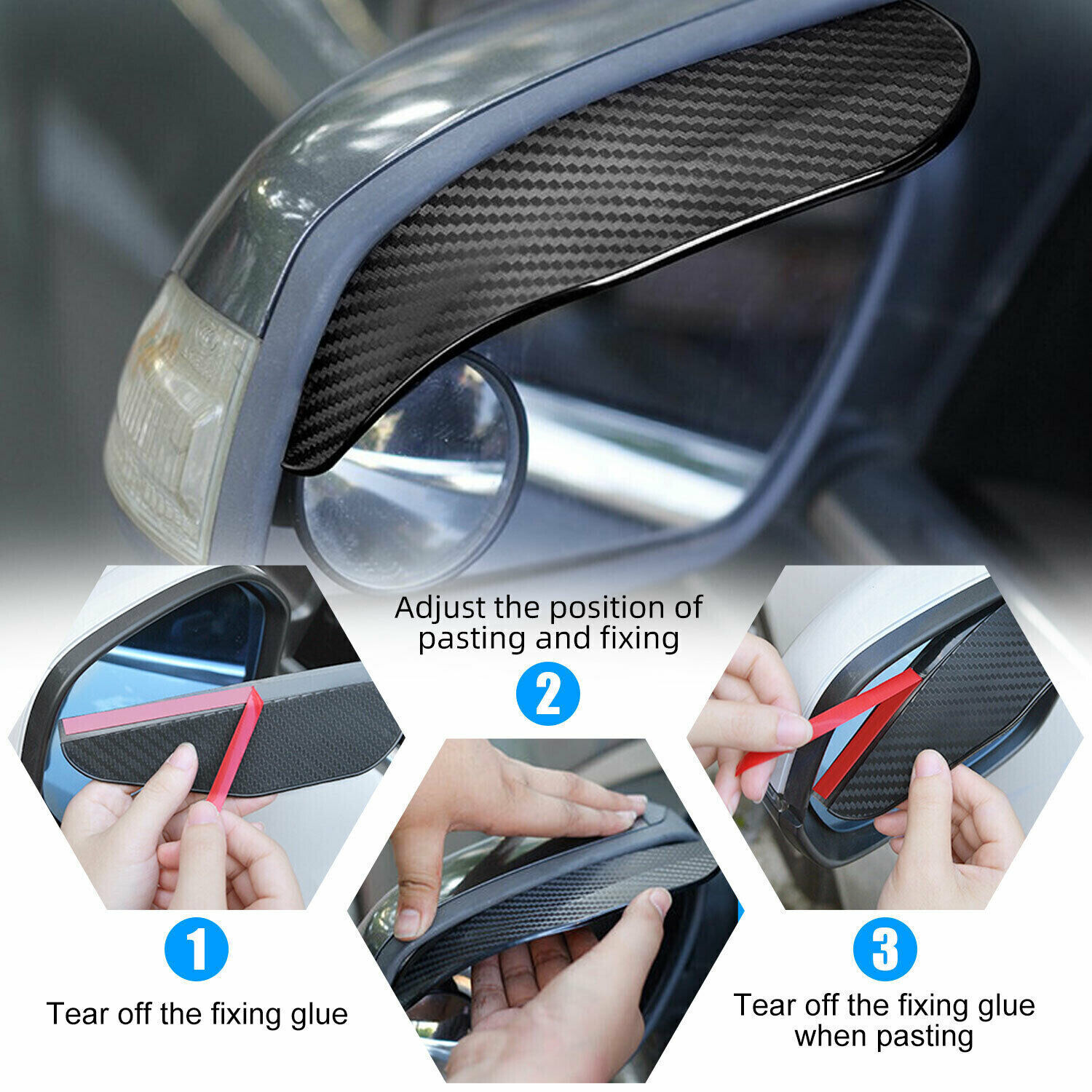 2x Car Carbon Fiber Black Rearview Side Mirror Rain Visor Guard Car Accessories