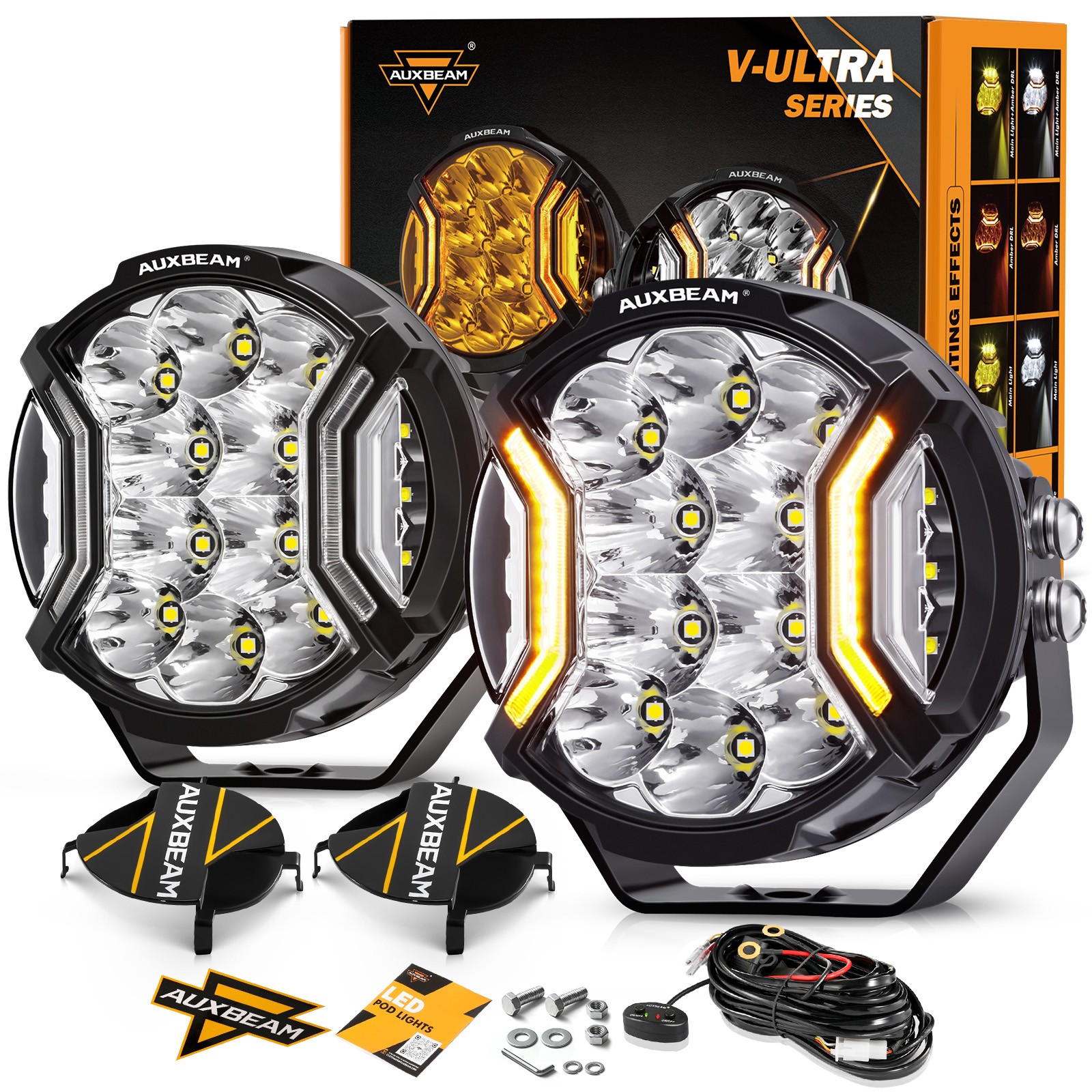 8Pcs AUXBEAM 5″ 172W LED Side Shooter Pods Driving Fog Lights Amber DRL for Jeep