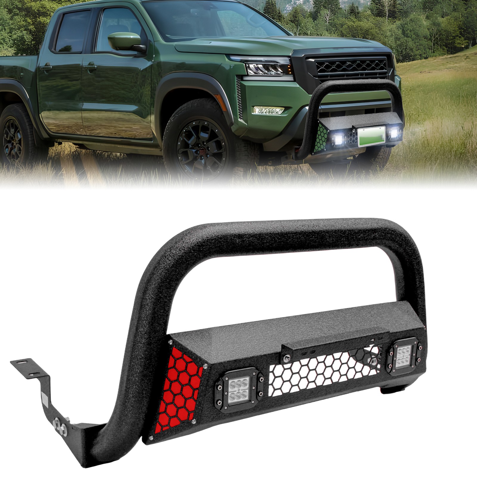 Fits Nissan Frontier 2022-2025 Bull Bar Front Bumper Grille Guard with LED Light