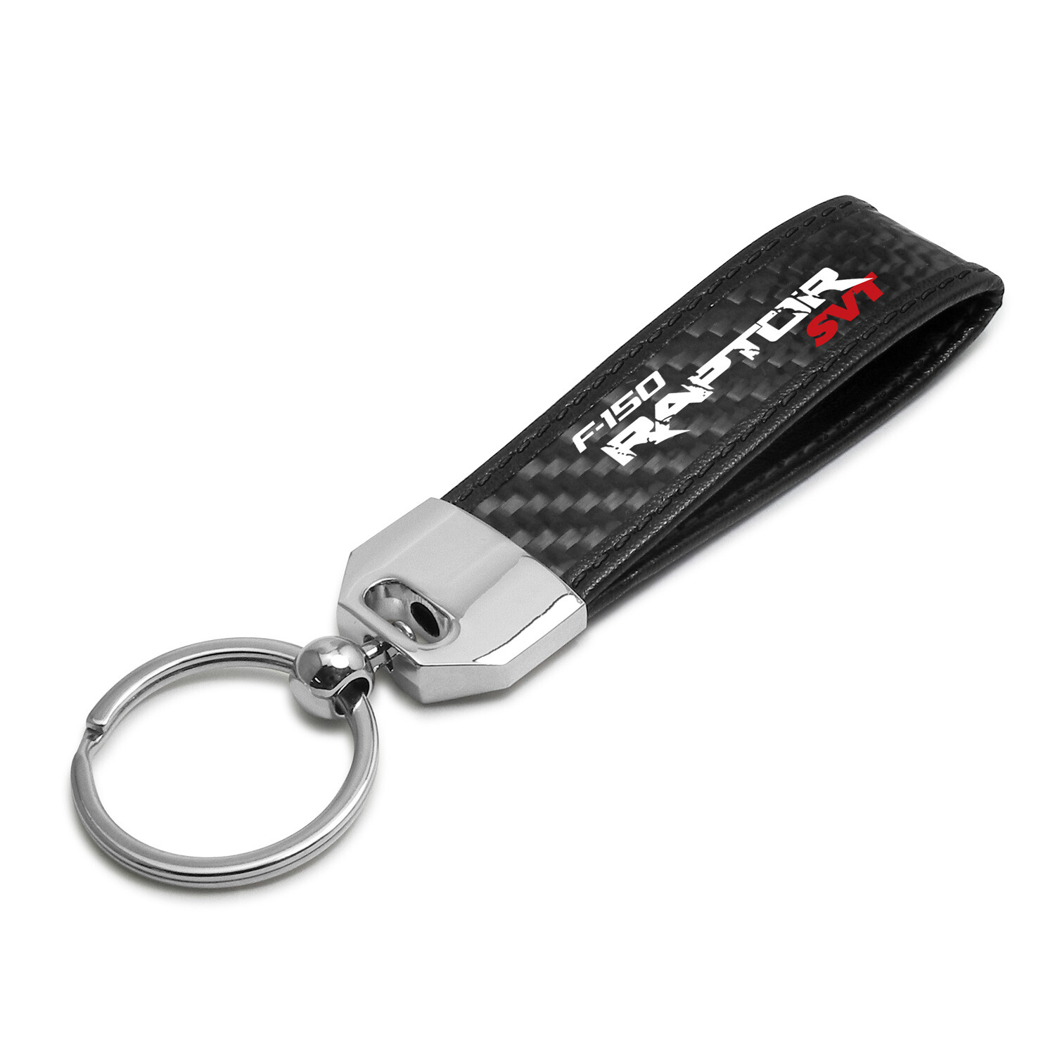 Black Leather & Carbon Fiber Key Chain Black Stitching – Ford F-150 Raptor SVT
