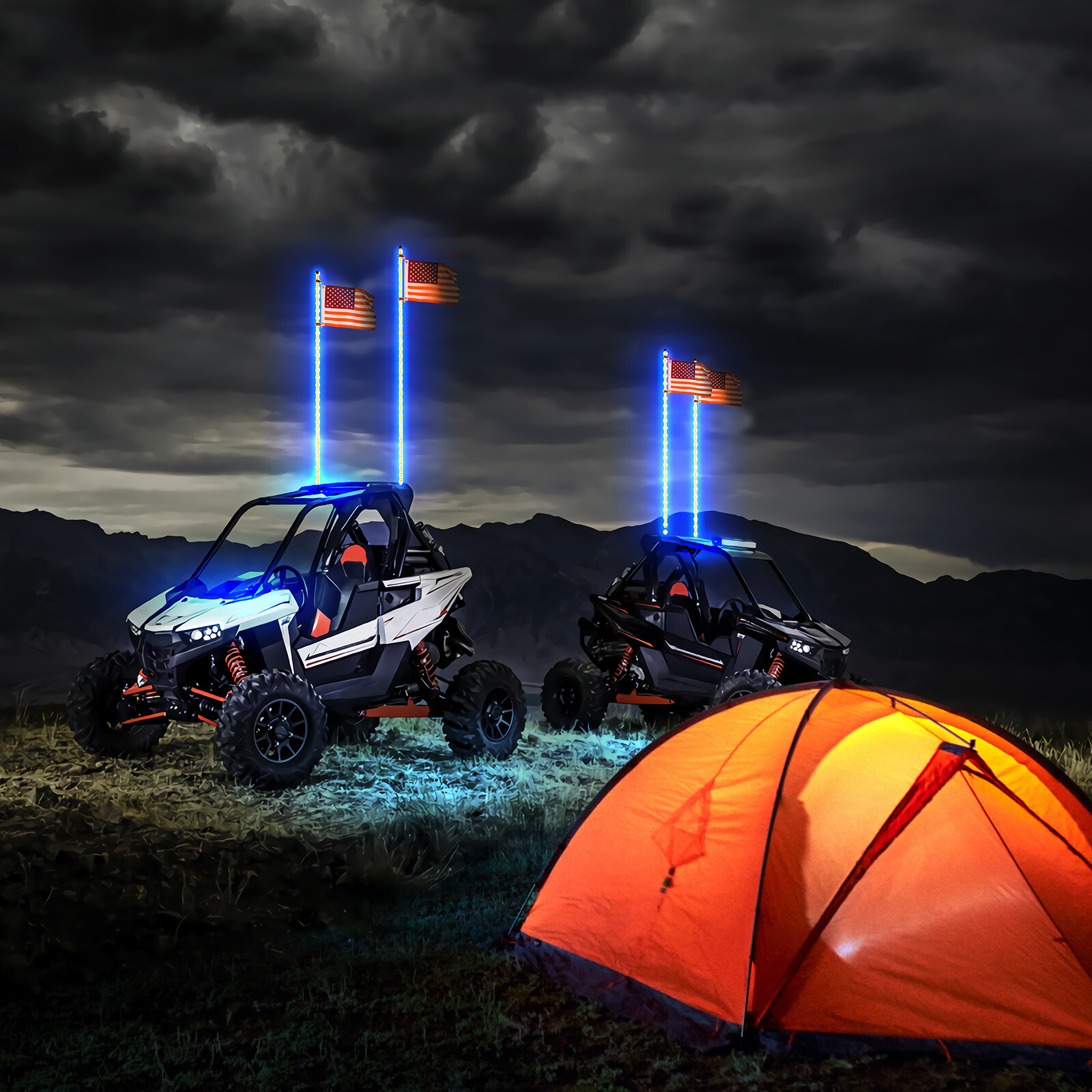 KEMIMOTO 2PC 4FT 366 Modes Whip Light Spiral LED Antenna w/Flag&Remote UTV ATV