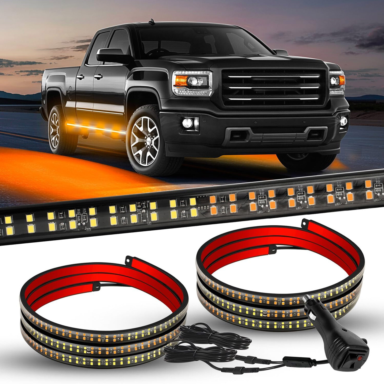 2-in-1 70 inch Emergency Truck Strobe Lights Strip Running Board LED Lights Bar