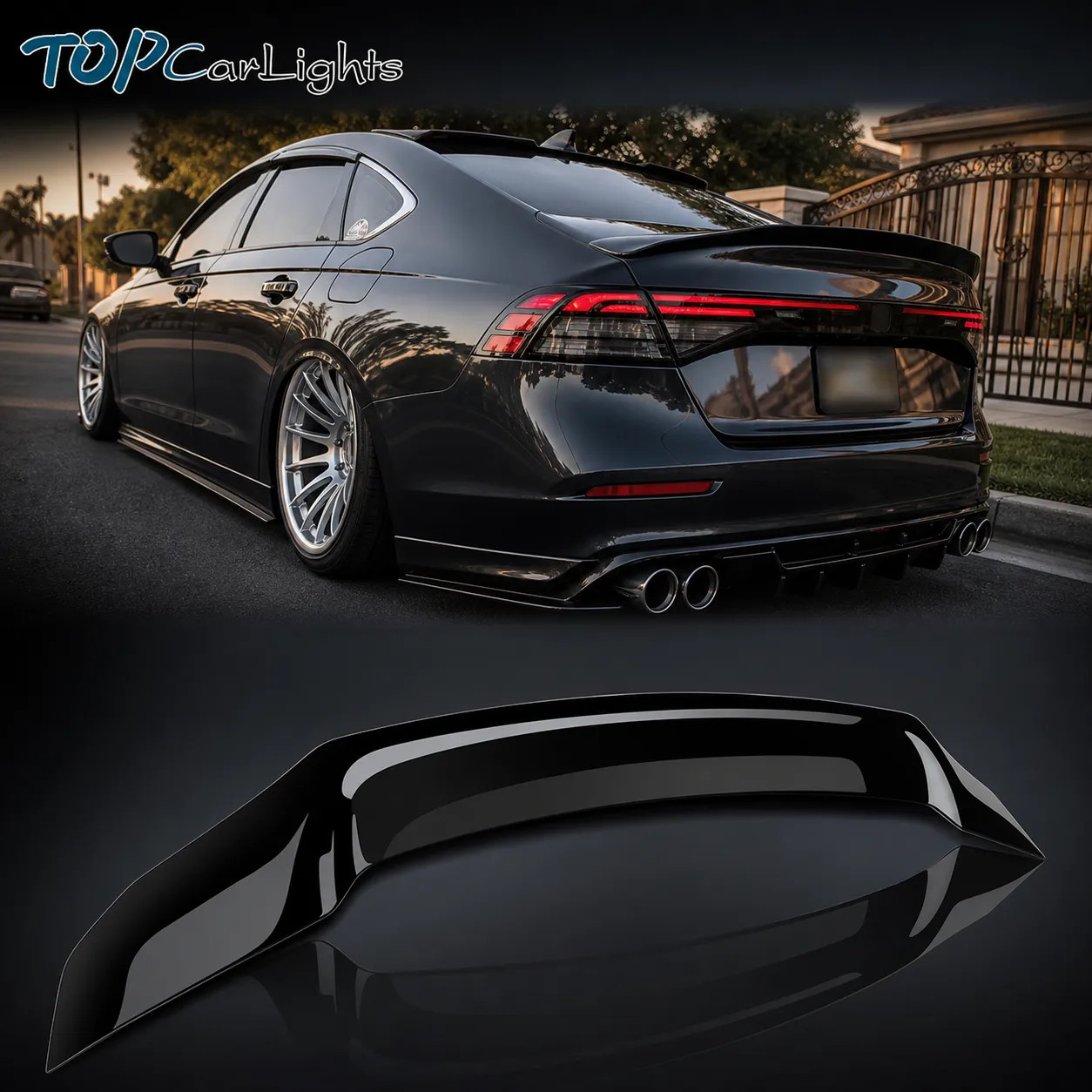 Fit 2023-2026 11th Honda Accord Glossy Black R Style Highkick Trunk Spoiler Wing