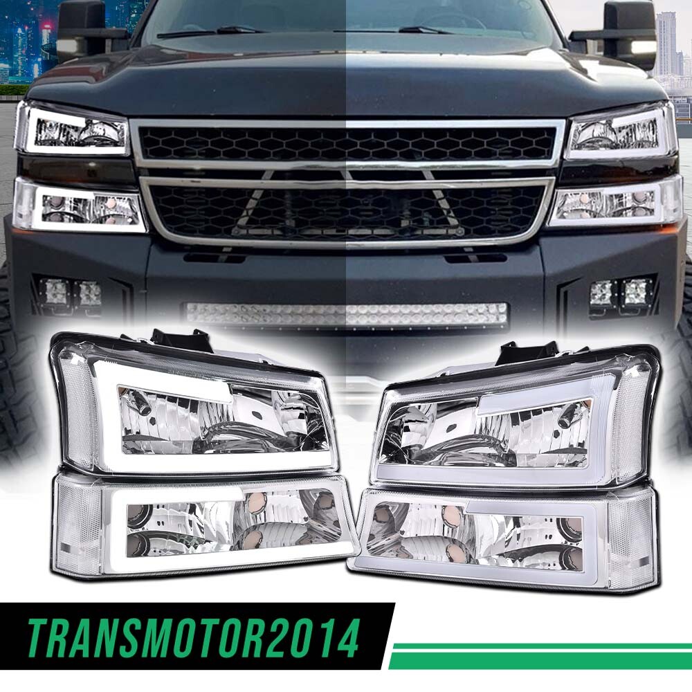 LED DRL Headlights Projector Left+Right Fit For 03-06 Chevy Silverado Avalanche