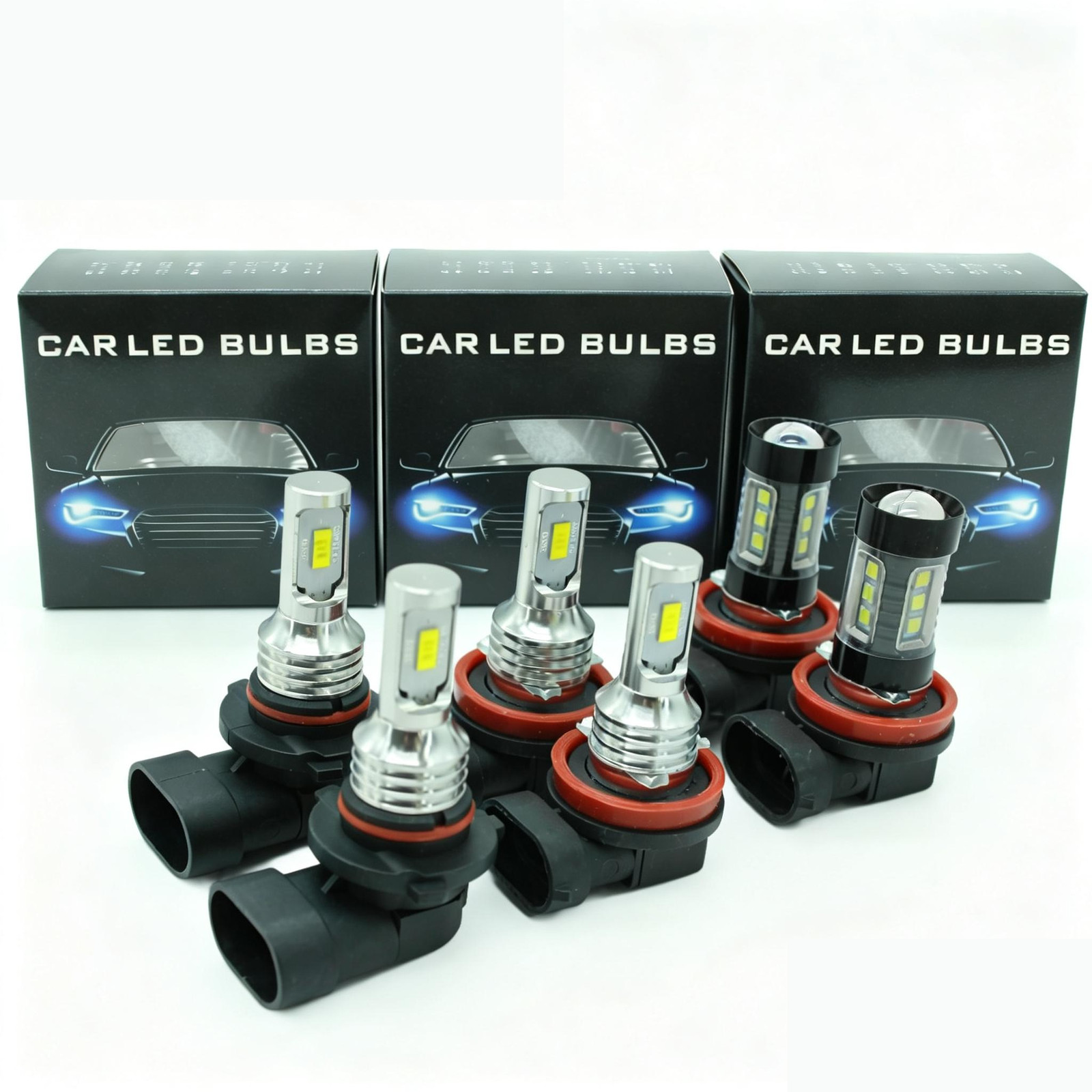 9005 H11 LED Headlight + Fog Light Bulbs Kit High Low Beam 6000K White 6x Combo