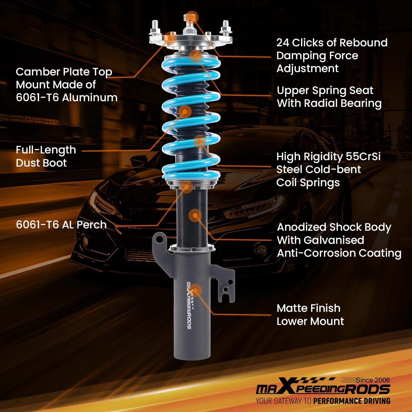 Maxpeedingrods Front & Rear Coilovers Lowering Kit For Toyota Corolla 1988-2002