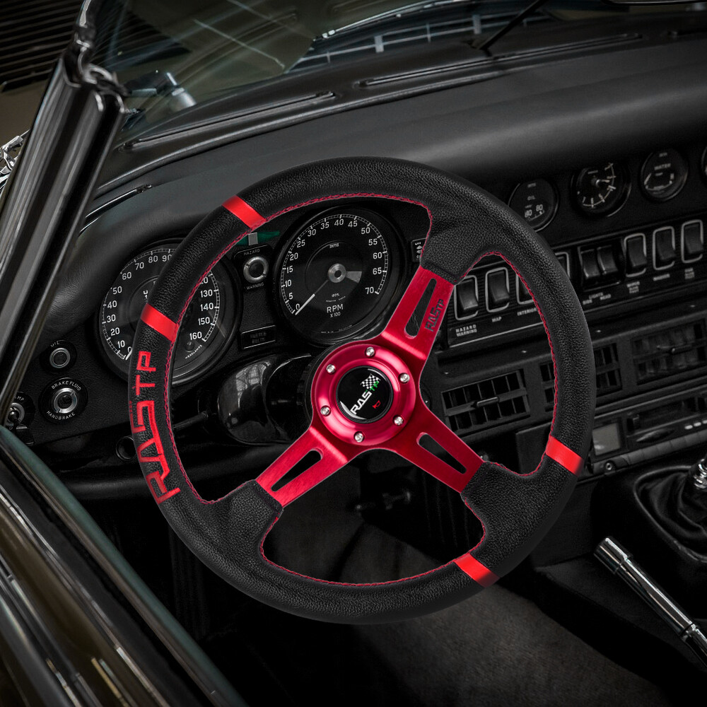 Red 14IN 350mm Deep Dish Sport Racing Drifting Steering Wheel Aluminum Universal