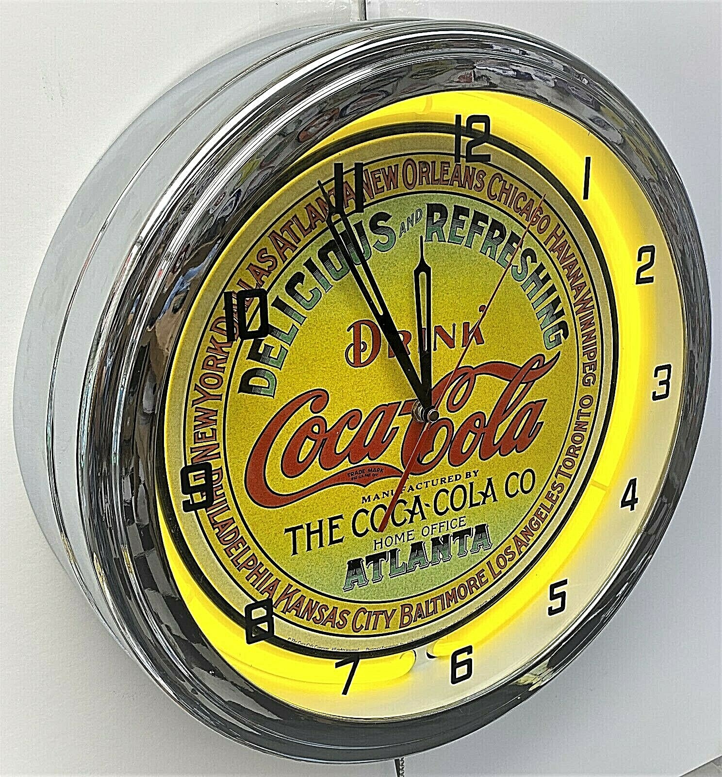 16″ Drink Coca-Cola Delicious and Refreshing Coke Yellow Sign Neon Clock