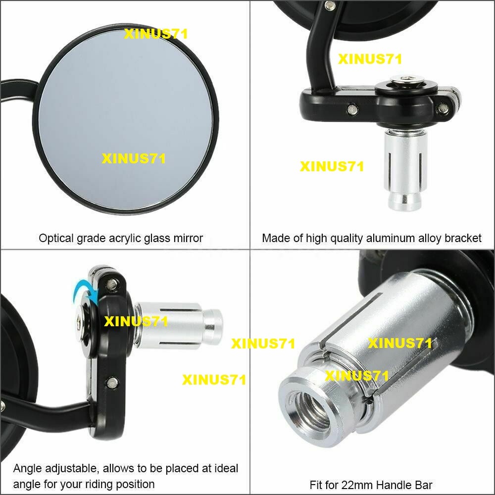 Black CNC Round Rearview Mirrors Set Custom 7/8″ Handle Bar End Motorcycle USA