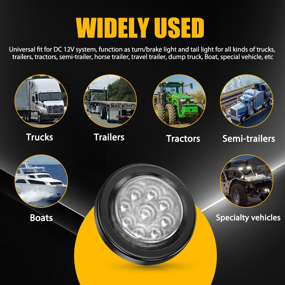 2Inch DOT White Round Trailer 9 LED Marker Lights Truck RV with Grommet 10-50X
