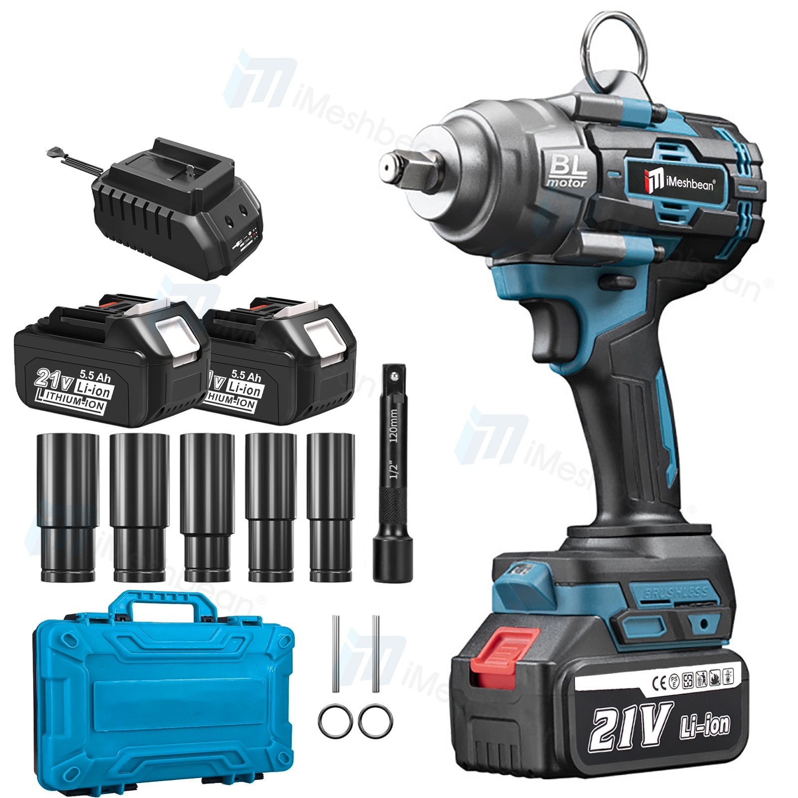 2000Nm Cordless Impact Wrench 1500ft-lbs 1/2 Battery Impact Gun 2X 5.5Ah Battery