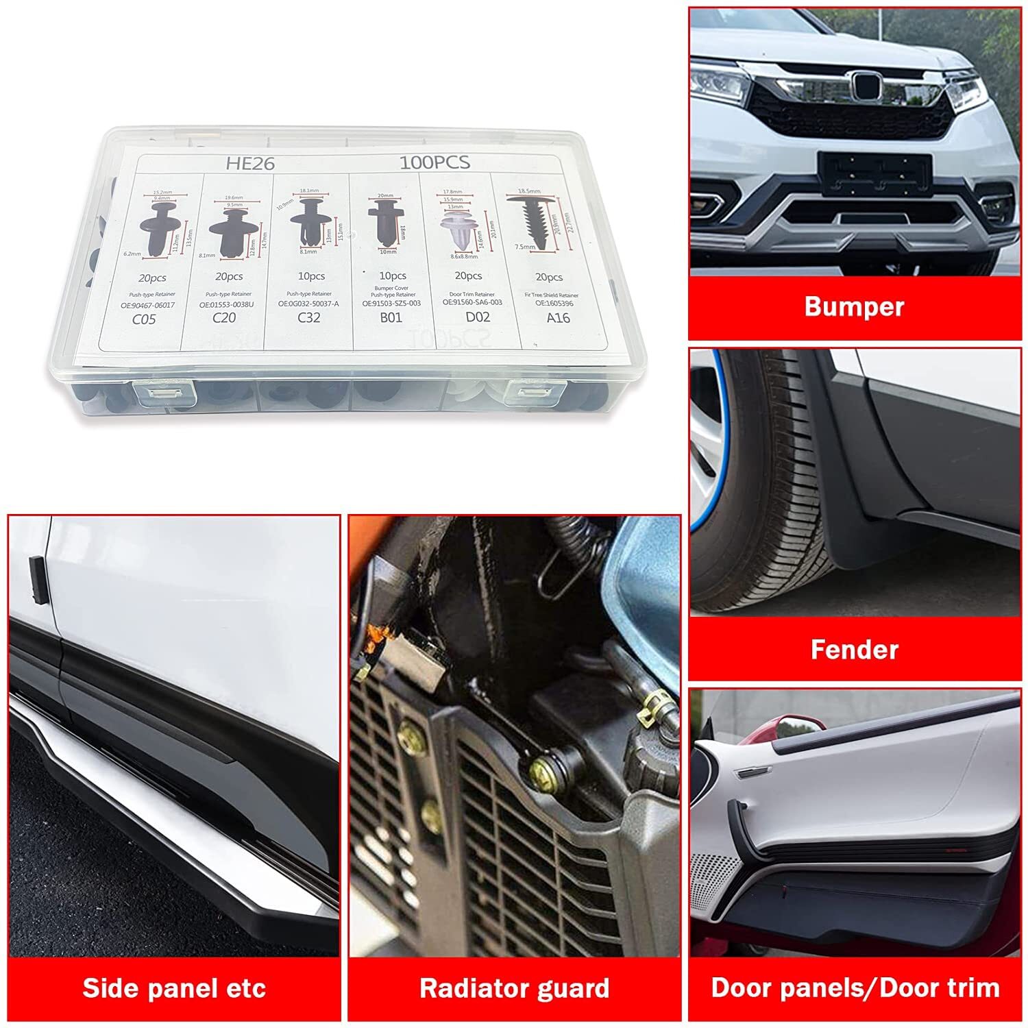 100Pcs Bumper Clips Retainer Auto Car Rivets Fastener Fender-Push Pin Trim +++
