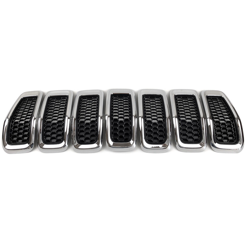 For 2014-2018 Jeep Cherokee Front Grill Inserts Honeycomb Mesh Cover Chrome 7pcs