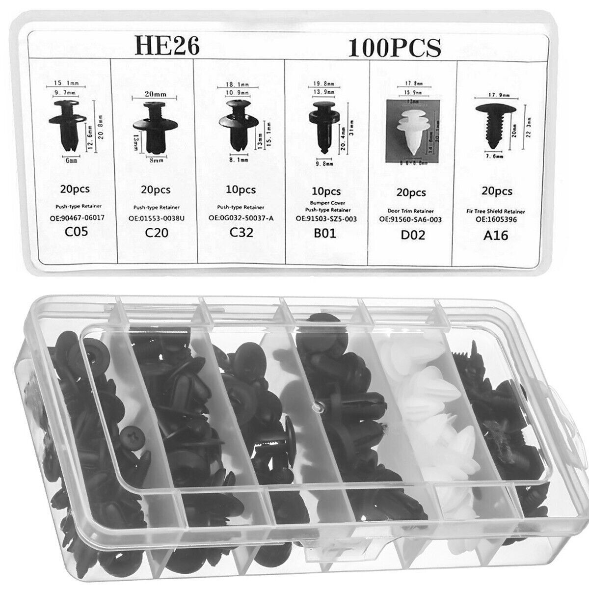 100Pcs Car Garage Body Trim Clips Universal Auto Rivet Fasteners Expansion Screw
