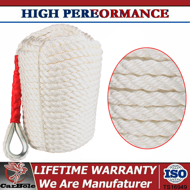 3/4 inch 200FT Twisted 3 Strand Nylon Anchor Rope Braided Boat Line w/ Thimble