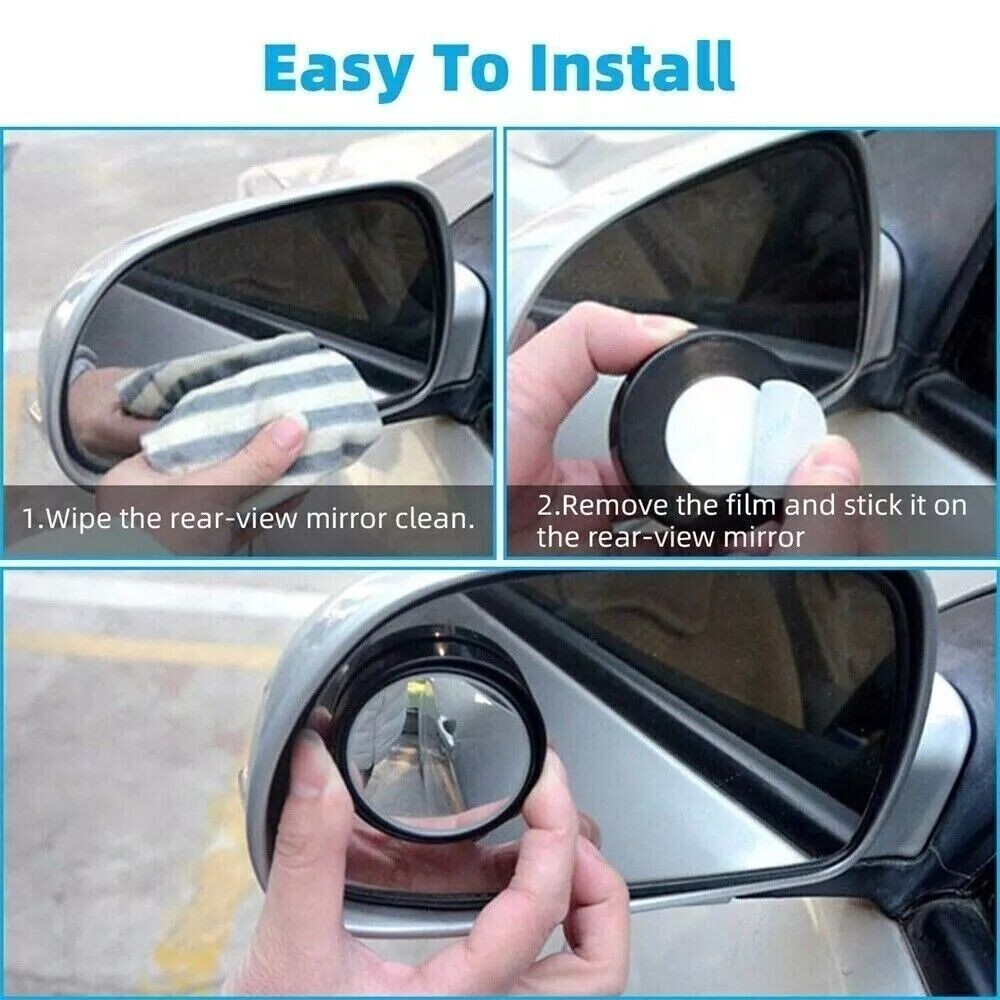 2PCS Universal Round Rearview Mirror 360 degrees Blind Spot for Towing Cars Vans