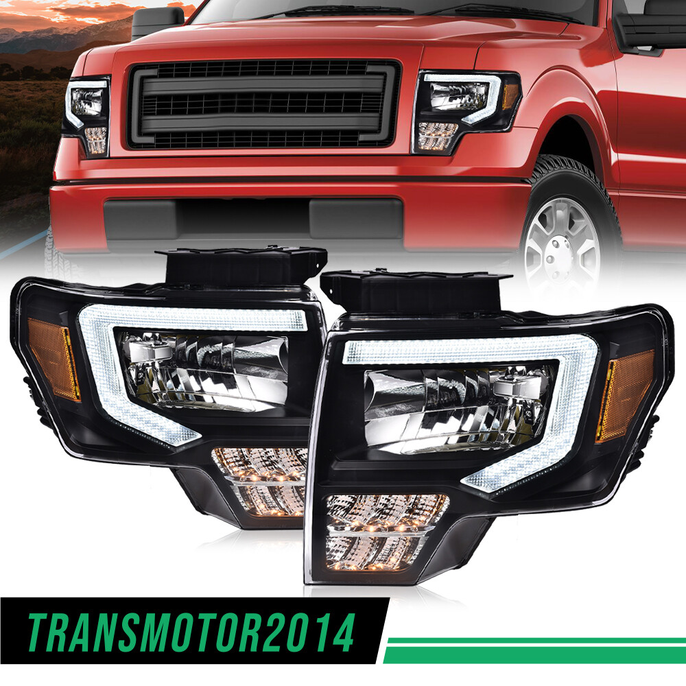 Fit For 2009-2014 Ford F150 F-150 Truck LED DRL Projector Headlights Left+Right
