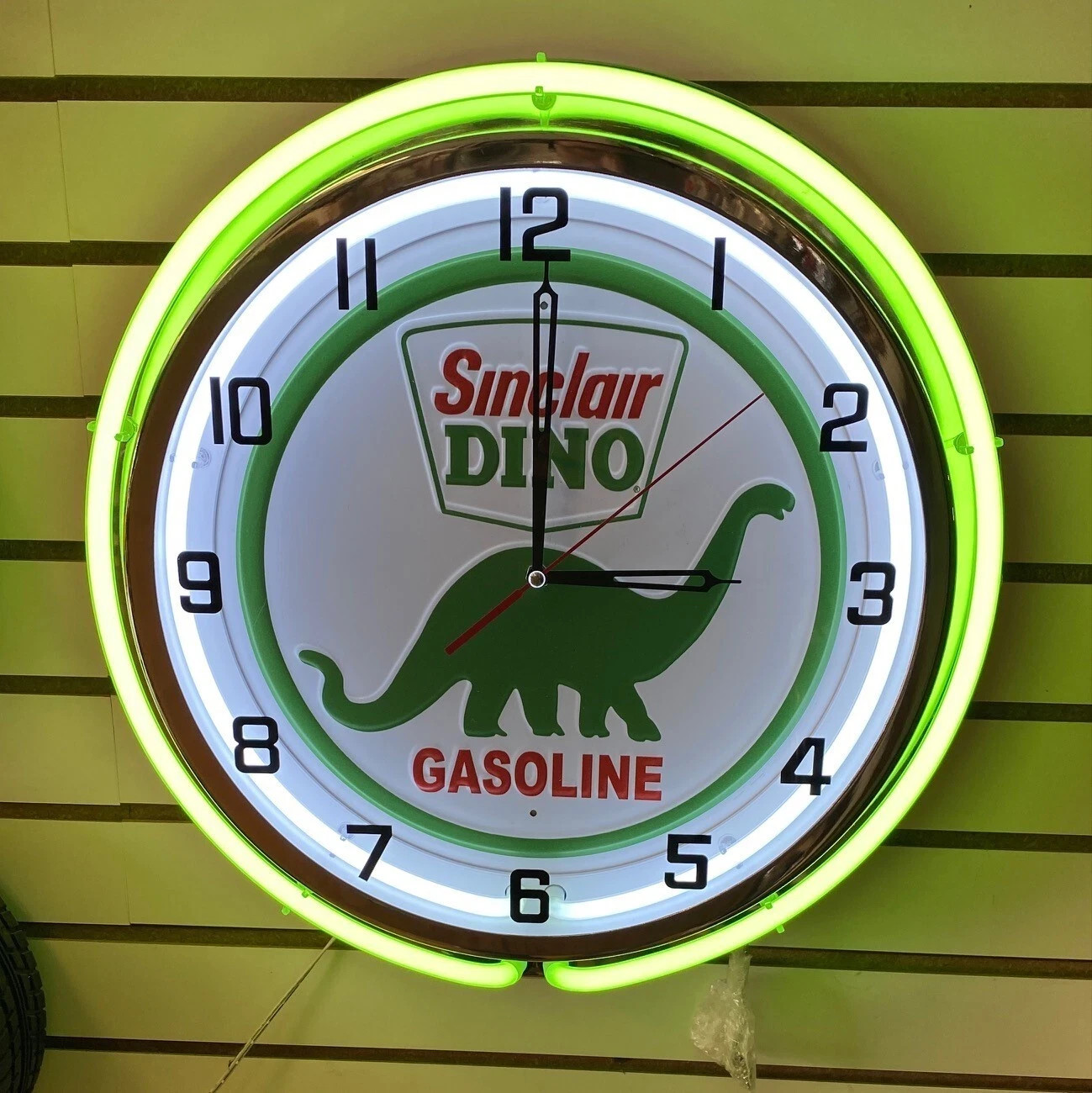 Neon Clock Sinclair Dino Gas Double Glass Tube Clock 15″ Great Quality