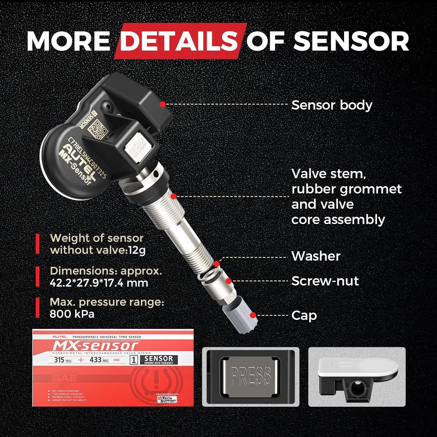 20PCS Autel TPMS MX-Sensor 315MHz & 433MHz 2 in 1 Auto Tire Pressure Sensor