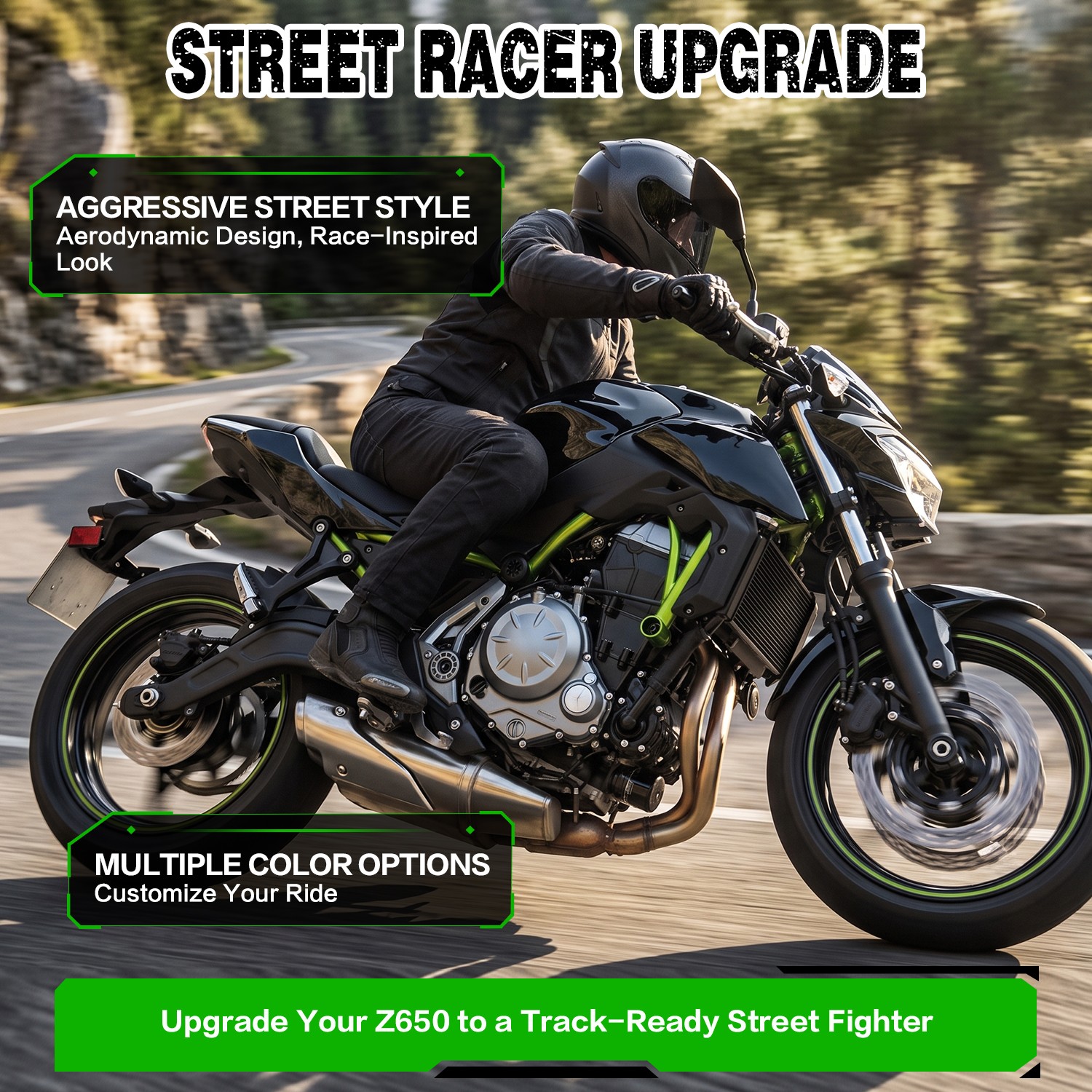 Injection ABS Bodywork Panel Aerodynamic Fairing Kit For Kawasaki Z650 2017-2019