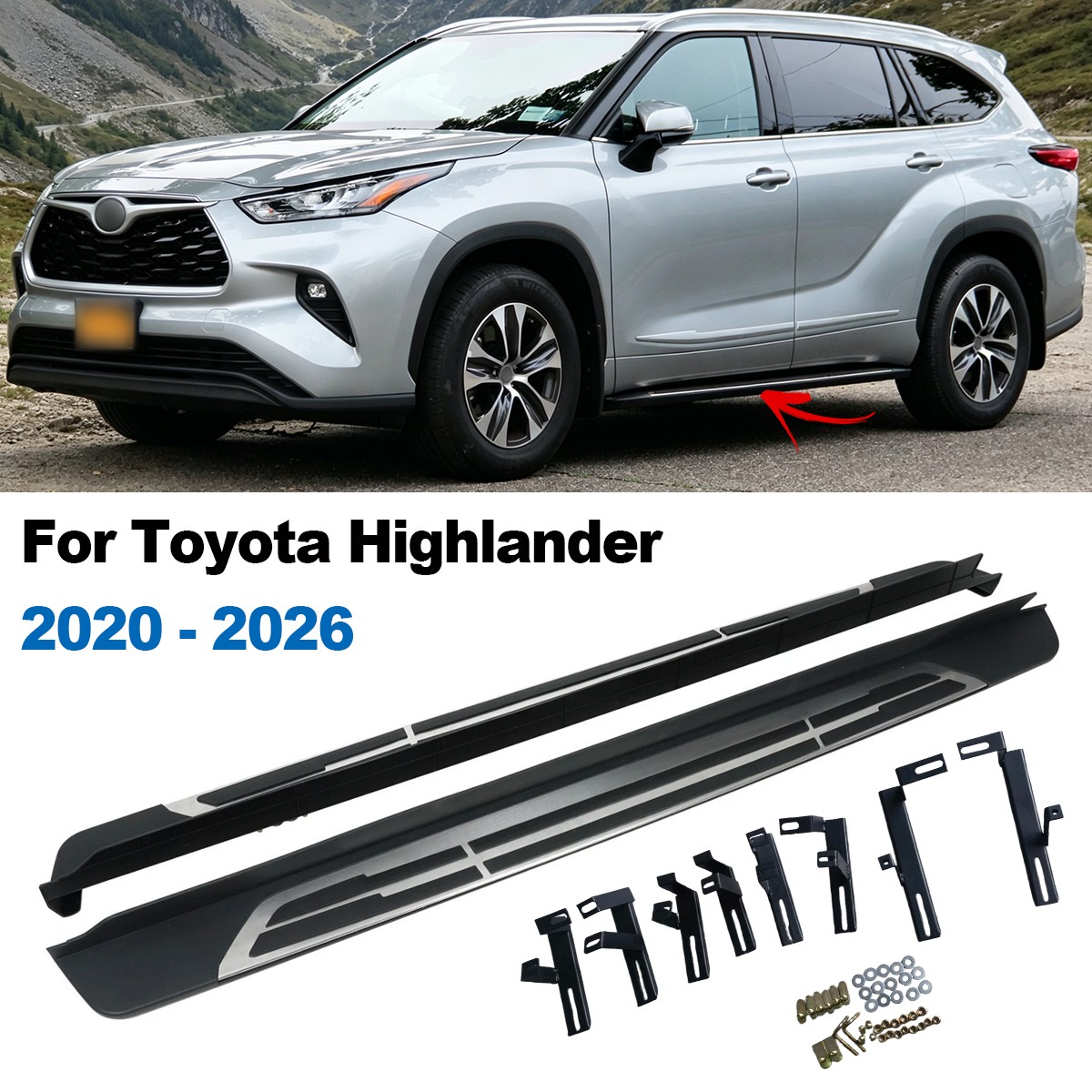2X Running Boards Side Steps Nerf Bar For 2023 2024 2020-2026 Toyota Highlander