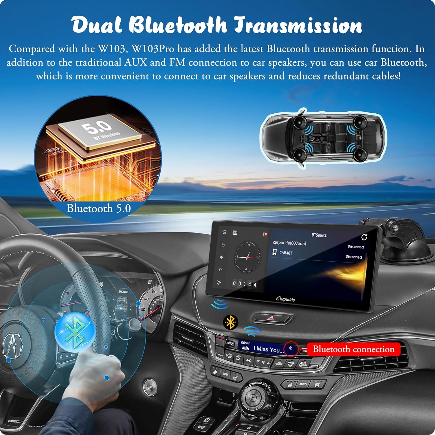 Carpuride W103Pro Wireless Carplay Android Auto Stereos Bluetooth Backup Camera
