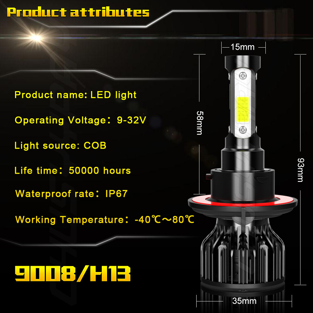 2X H13 9008 Super Bright LED Headlight Bulbs Kit 660000LM 6000K White Hi-Lo Beam