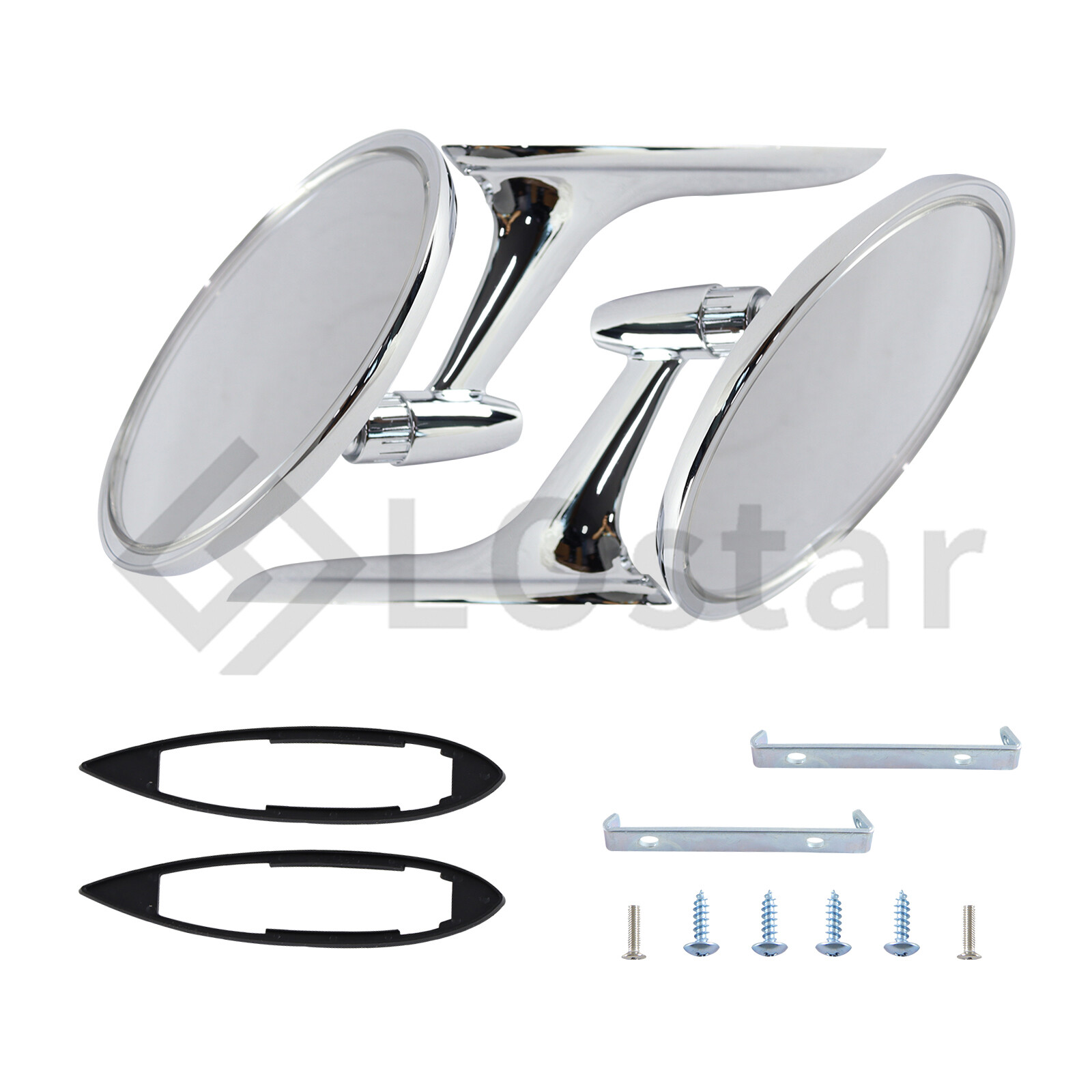 Round Outside Rearview Mirrors Ribbed Base For Chevy Chevelle Impala Nova