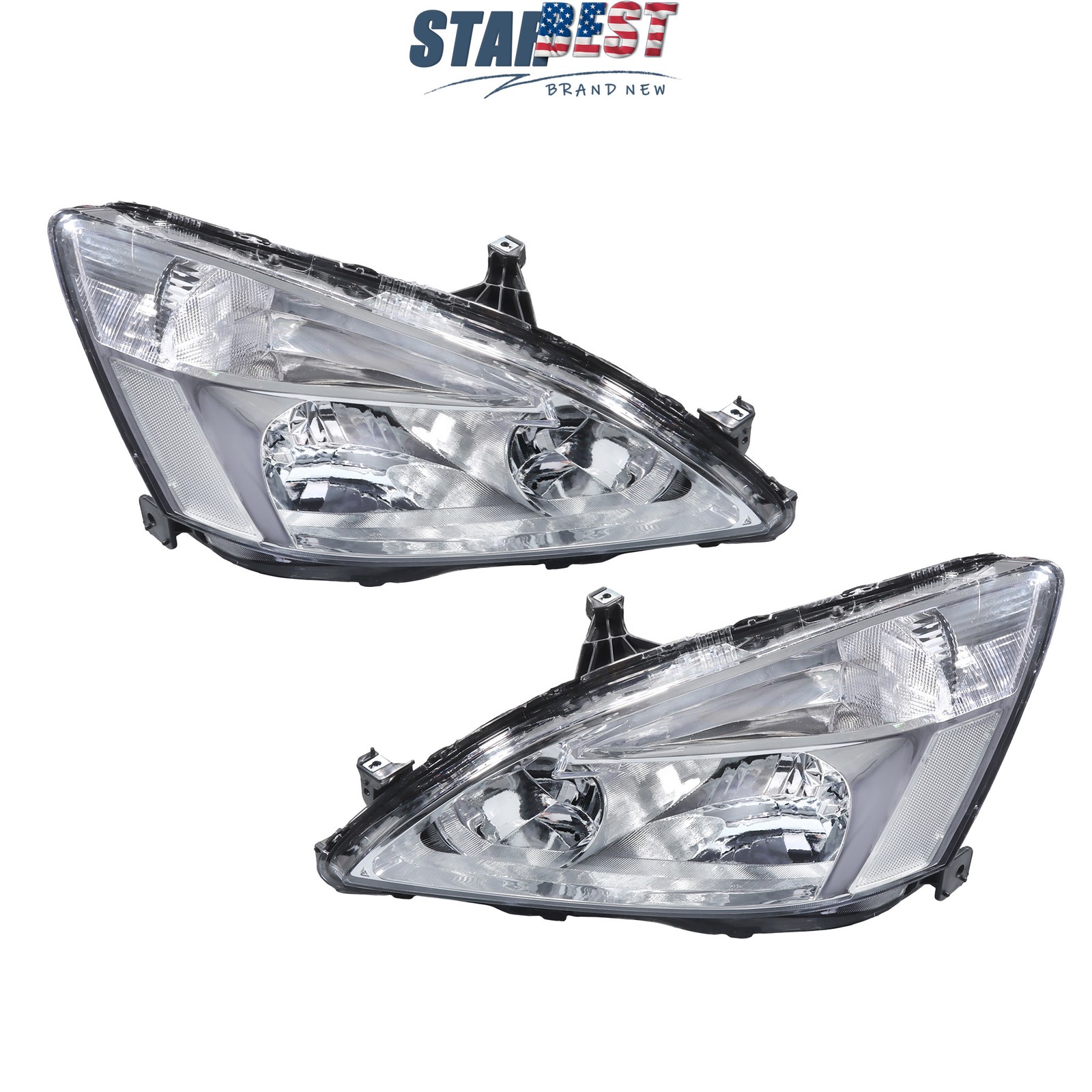Headlight Assembly Halogen Left+Right Chrome Housing For Honda Accord 2003-2007