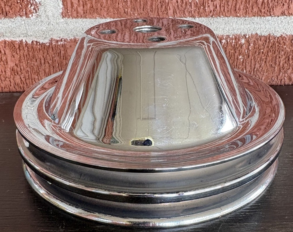 Chrome Plated Water Pump Double Groove Belt Pulley Believe To Fit SBC