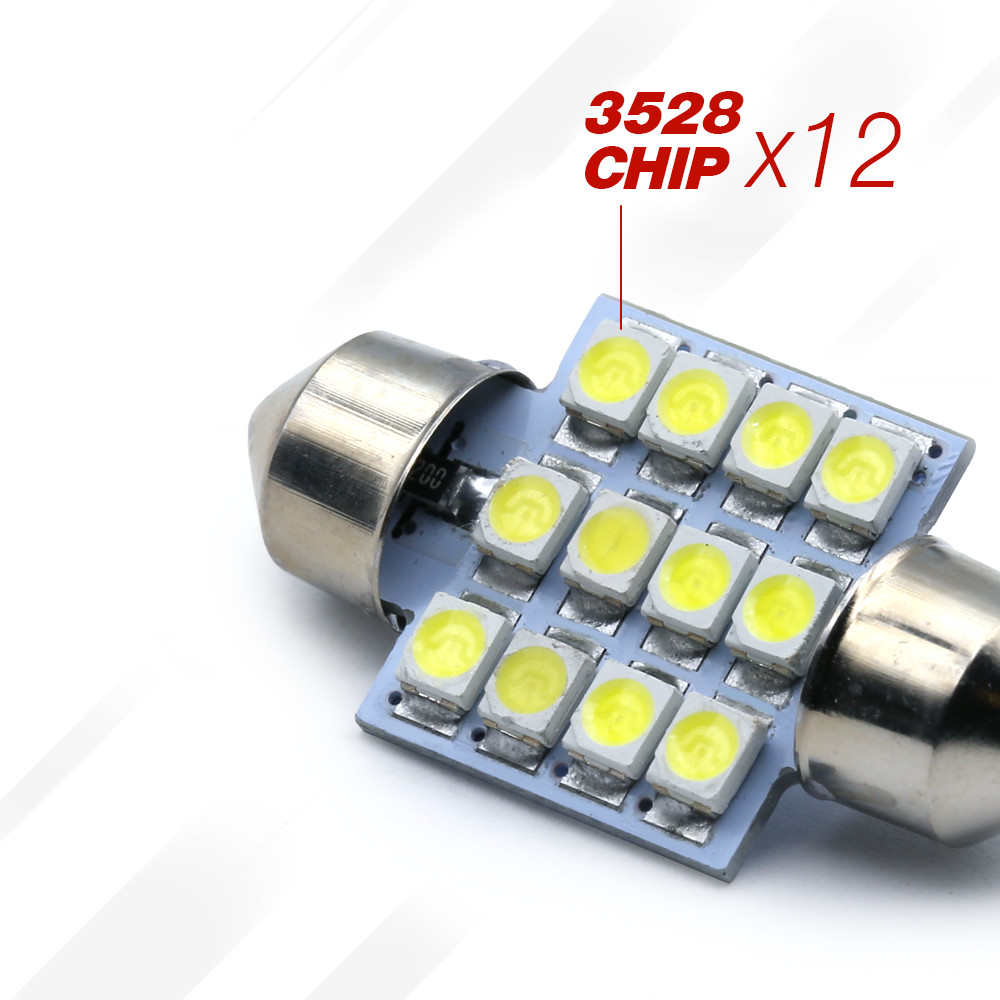 10x 6000K White 31mm Festoon 12-LED Light Bulbs for Interior Dome