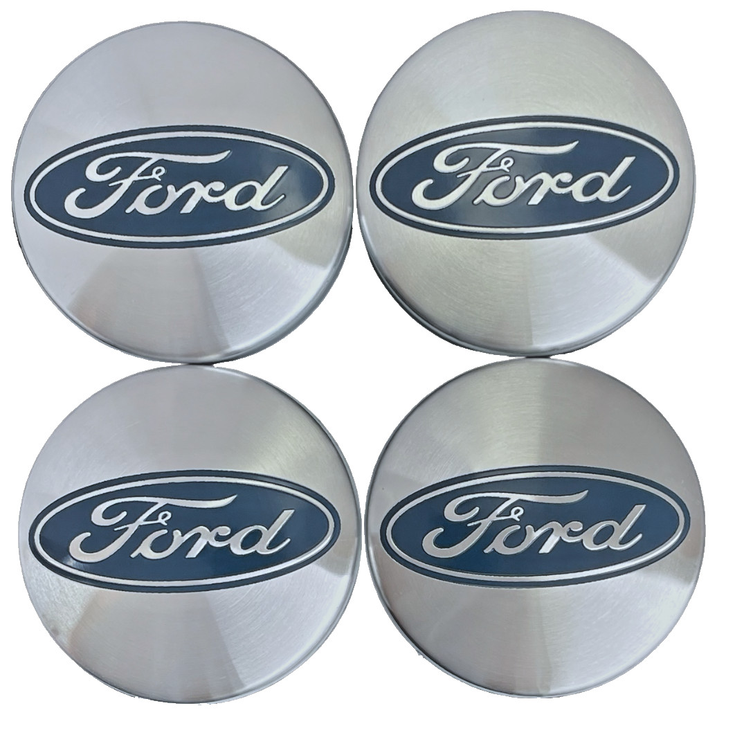 4x Wheel Center Caps Blue on Silver Emblem Hubcaps Cover for Ford