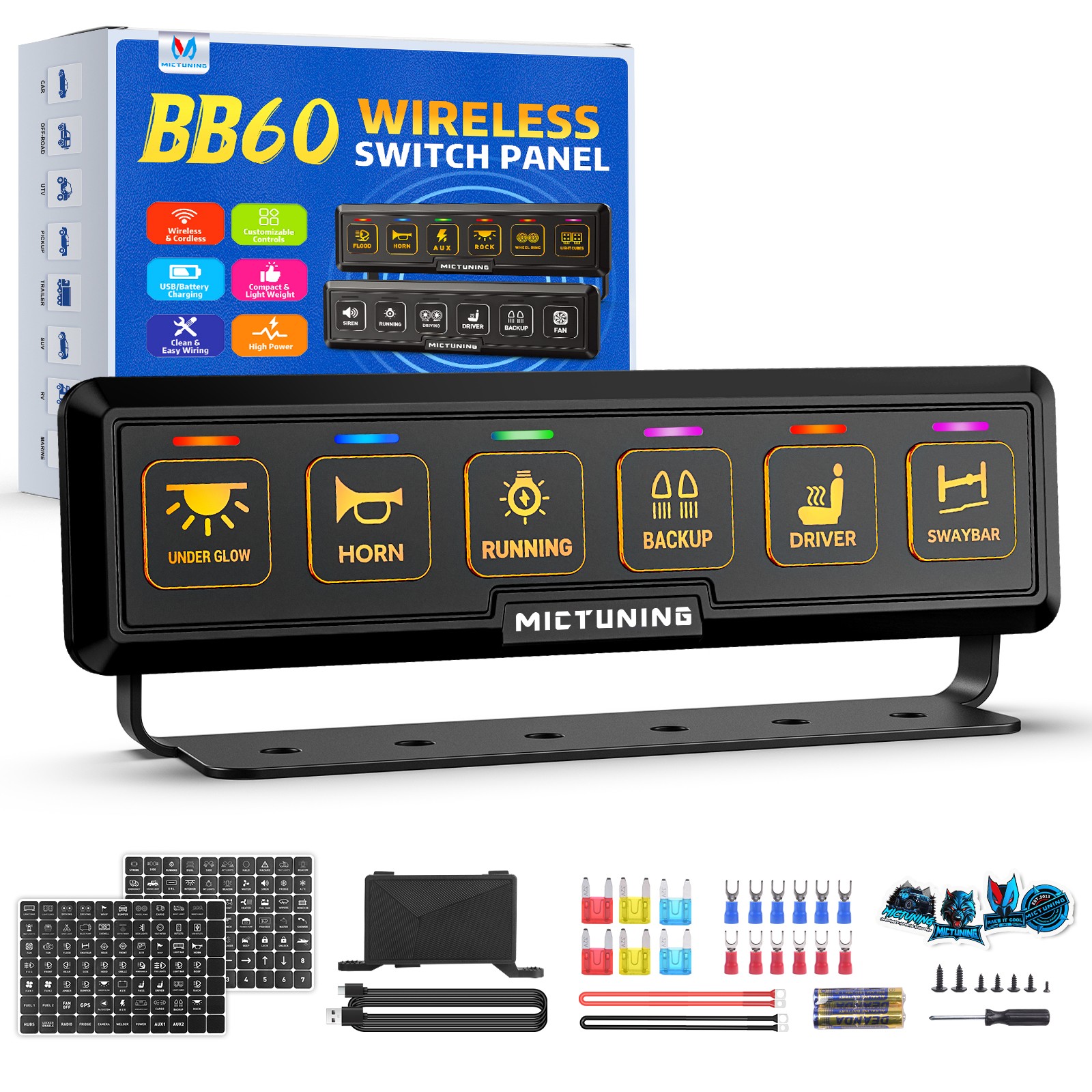 6 Gang Wireless Switch Panel LED Relay System Circuit Control Box Marine 12v-24v