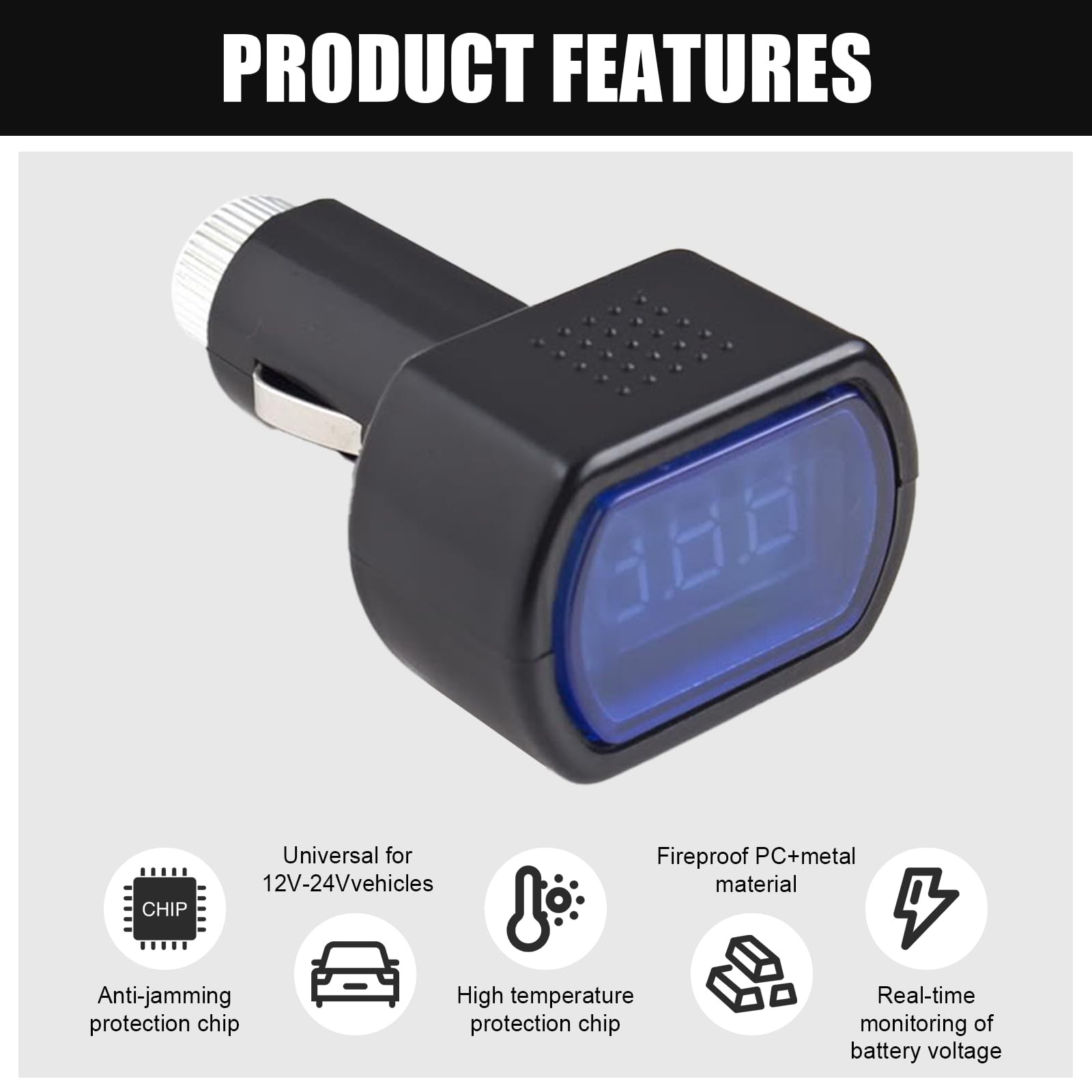 ZIMISI Car LED Digital Voltmeter, DC 12V 24V Cigarette Lighter 2PCS, black