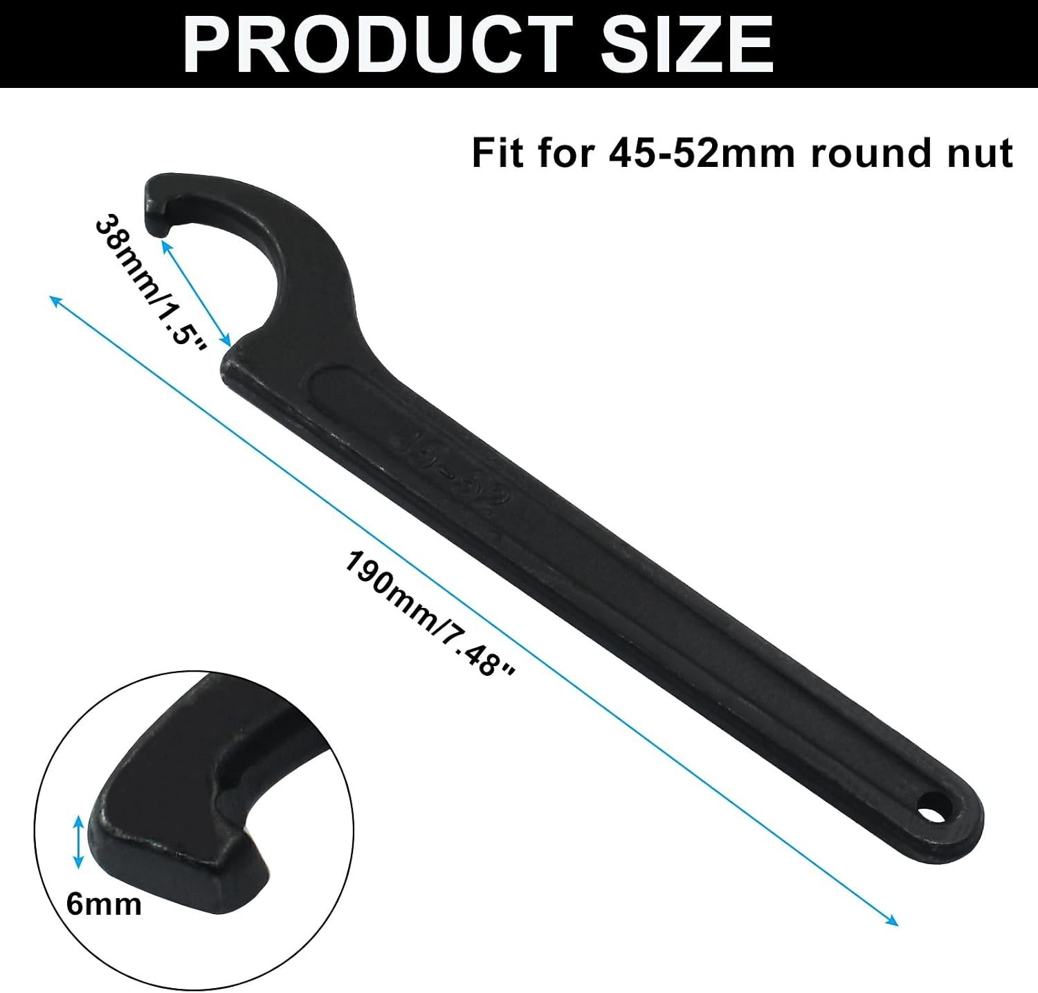 45-52mm C-Hook Spanner Wrench in Black Carbon Steel – Ergonomic Design
