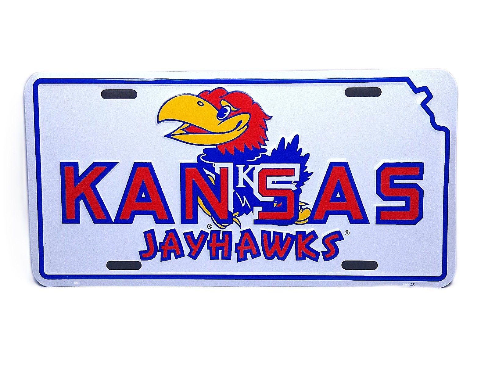 Licensed KANSAS JAYHAWKS 3D EMBOSSED METAL CAR NOVELTY LICENSE PLATE