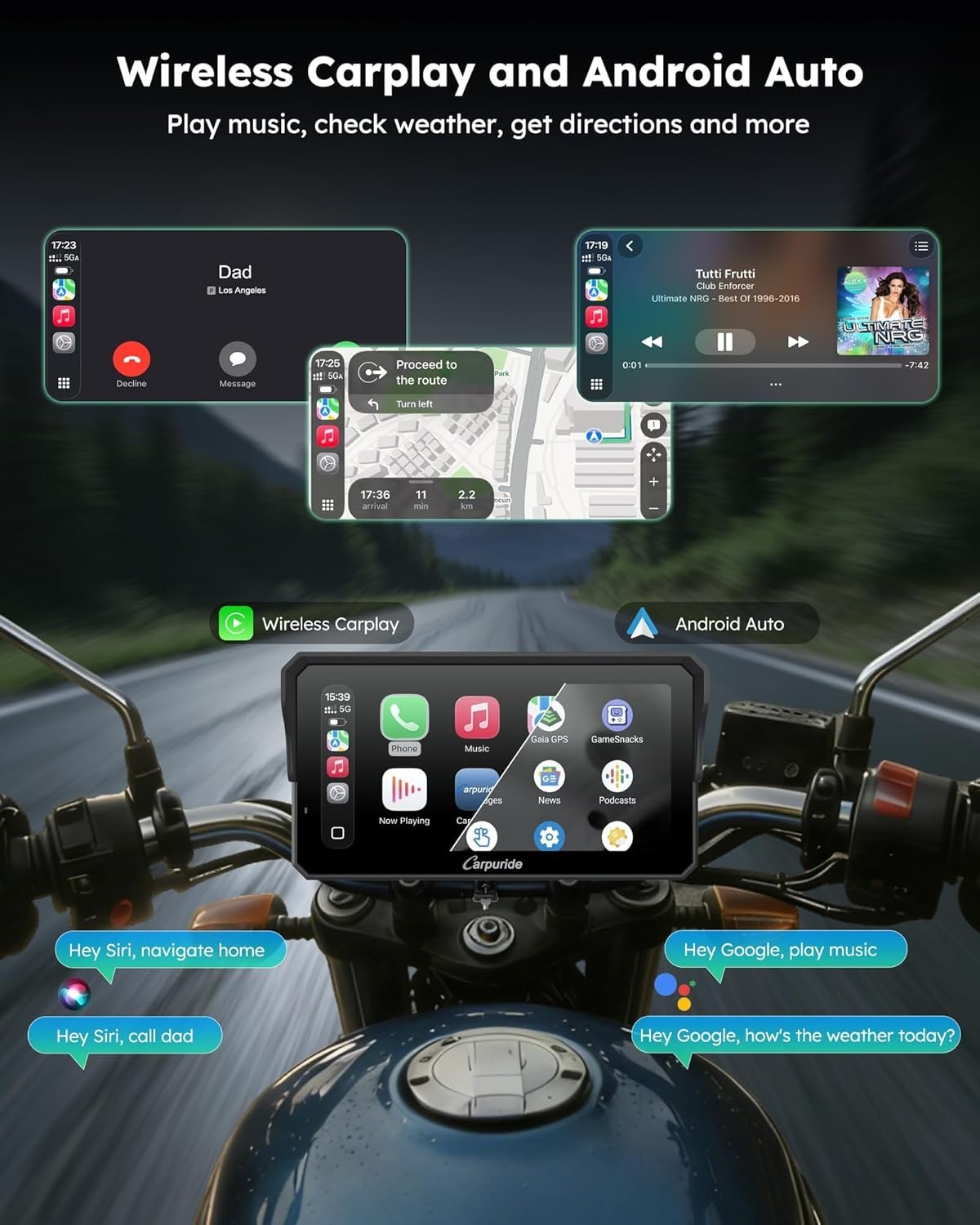 Carpuride 6.25″ Motorcycle CarPlay Android Auto TPMS GPS – NIB