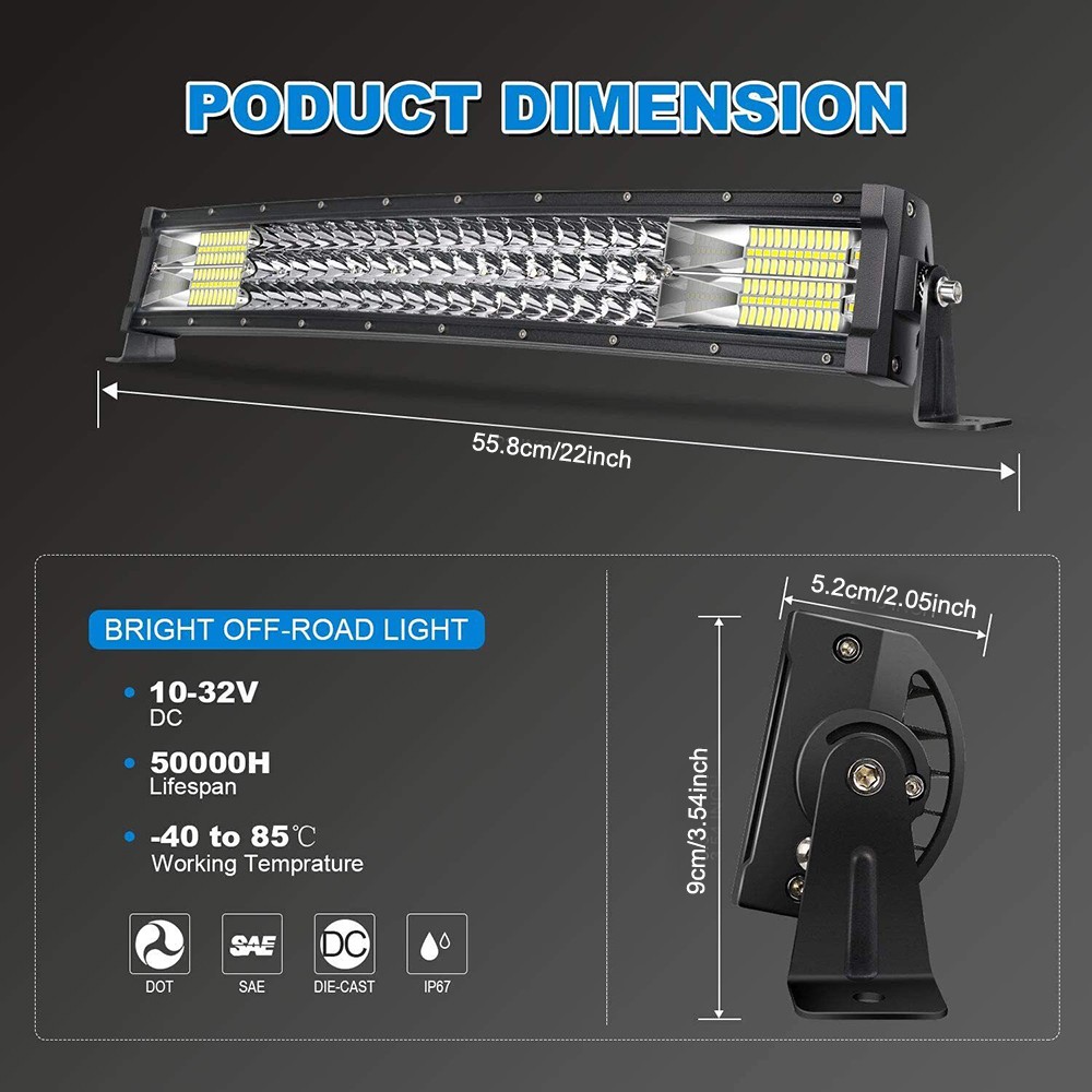 22inch LED Light Bar Spot Flood Combo +4″ Pods Offroad For Jeep Truck SUV+Wiring