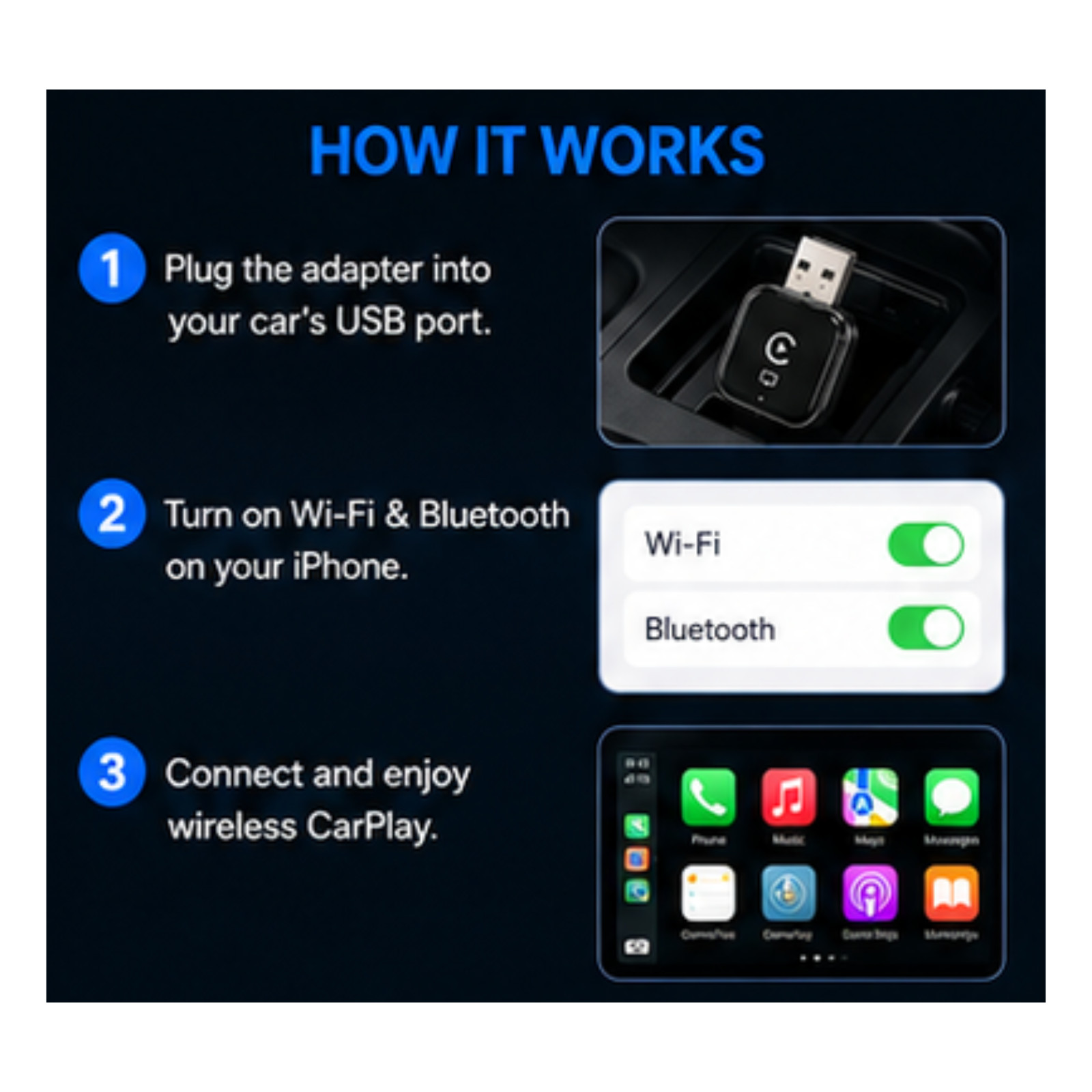 Wireless USB Carplay Adapter Dongle For iPhone Apple Android Auto Plug &Play