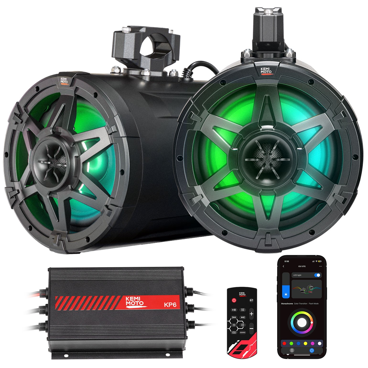 KEMIMOTO KP6 6.5″ Tower Speakers 520W with Bi-Amp & Remote For UTV ATV Boats